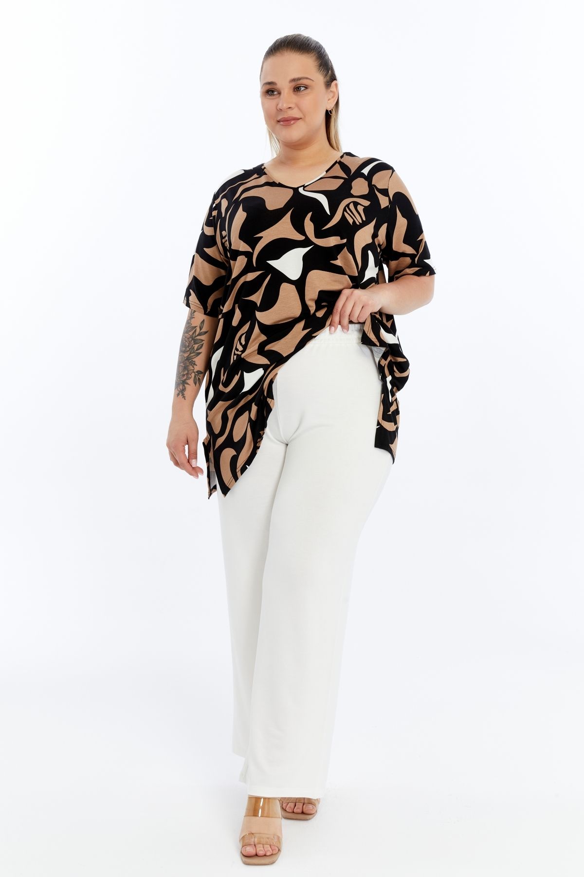 THE CABIN-Large Size Viscose Cotton Blended Patterned Bottom Top Set – Viscose Elegance Bottom Top Set 2