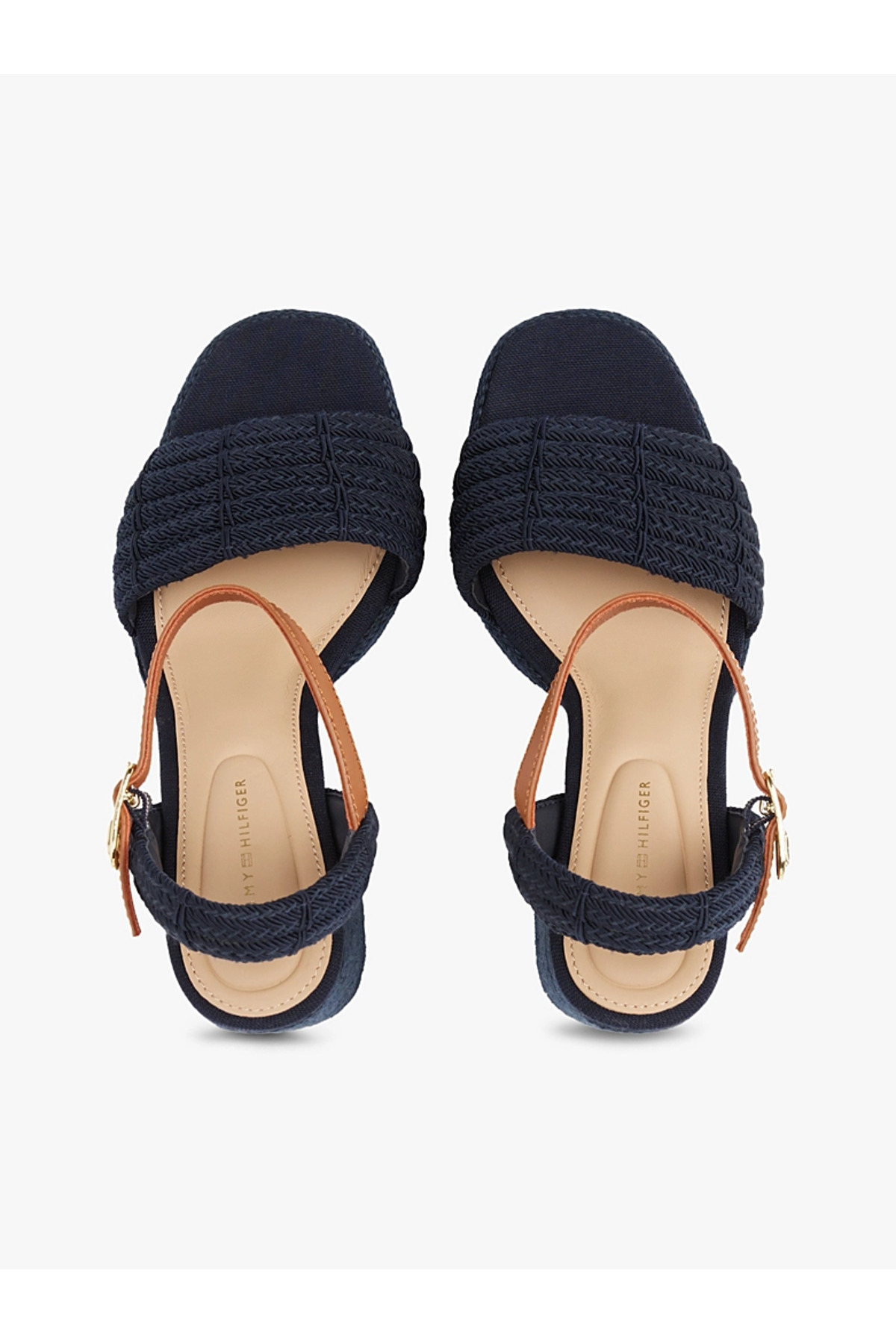 Tommy Hilfiger-Women's High Thick Straw Heel Ankle Lacing Comfortable Navy Blue Sandals Fw0Fw08425-Dw6 3