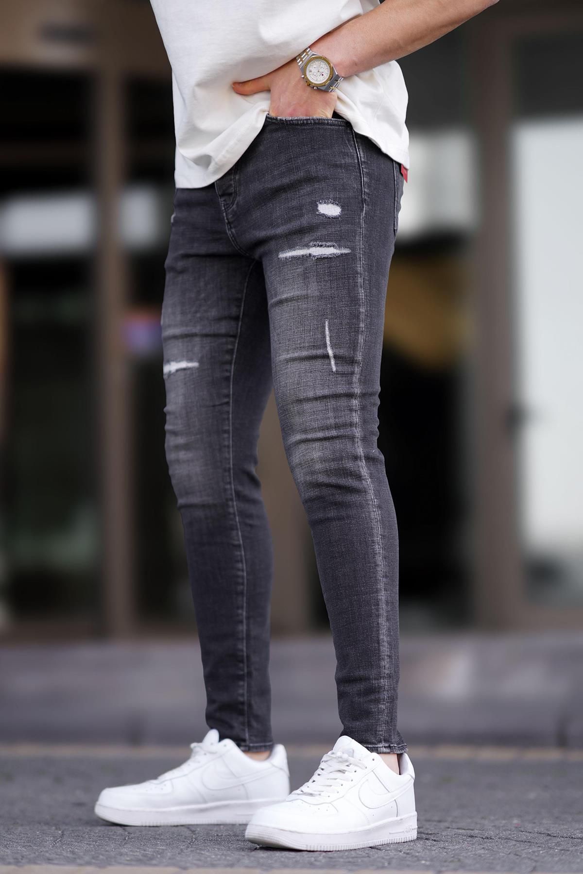 Madmext-Schwarze Skinny Fit Jeans mit Rissen 6889 für Herren 2