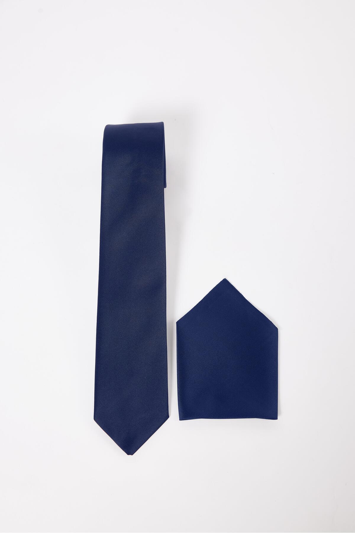 Tudors-Pack of 3 Plain Classic Navy Blue Men's Tie with Pocket Square 3