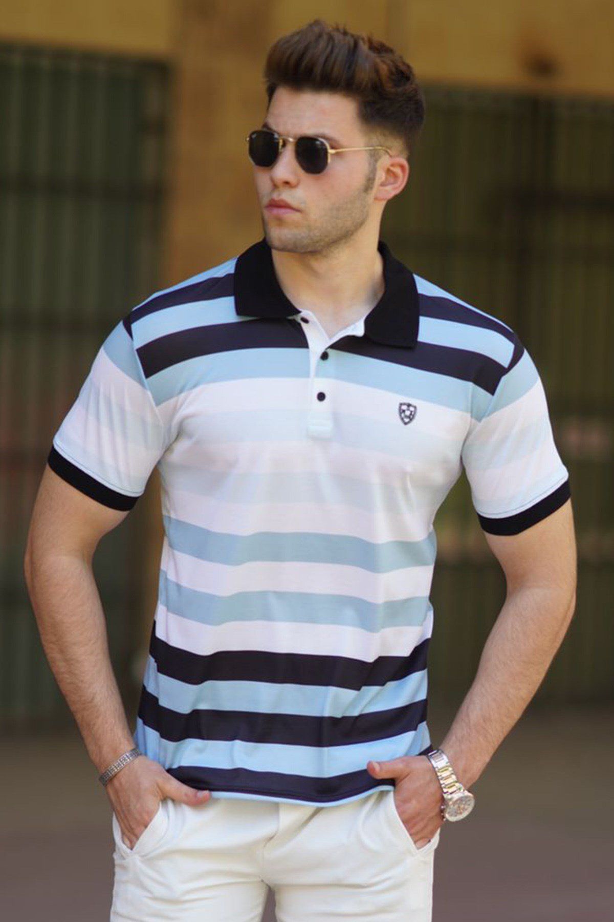 Madmext Czarny T-shirt Męski Polo Mężczyzna - S
