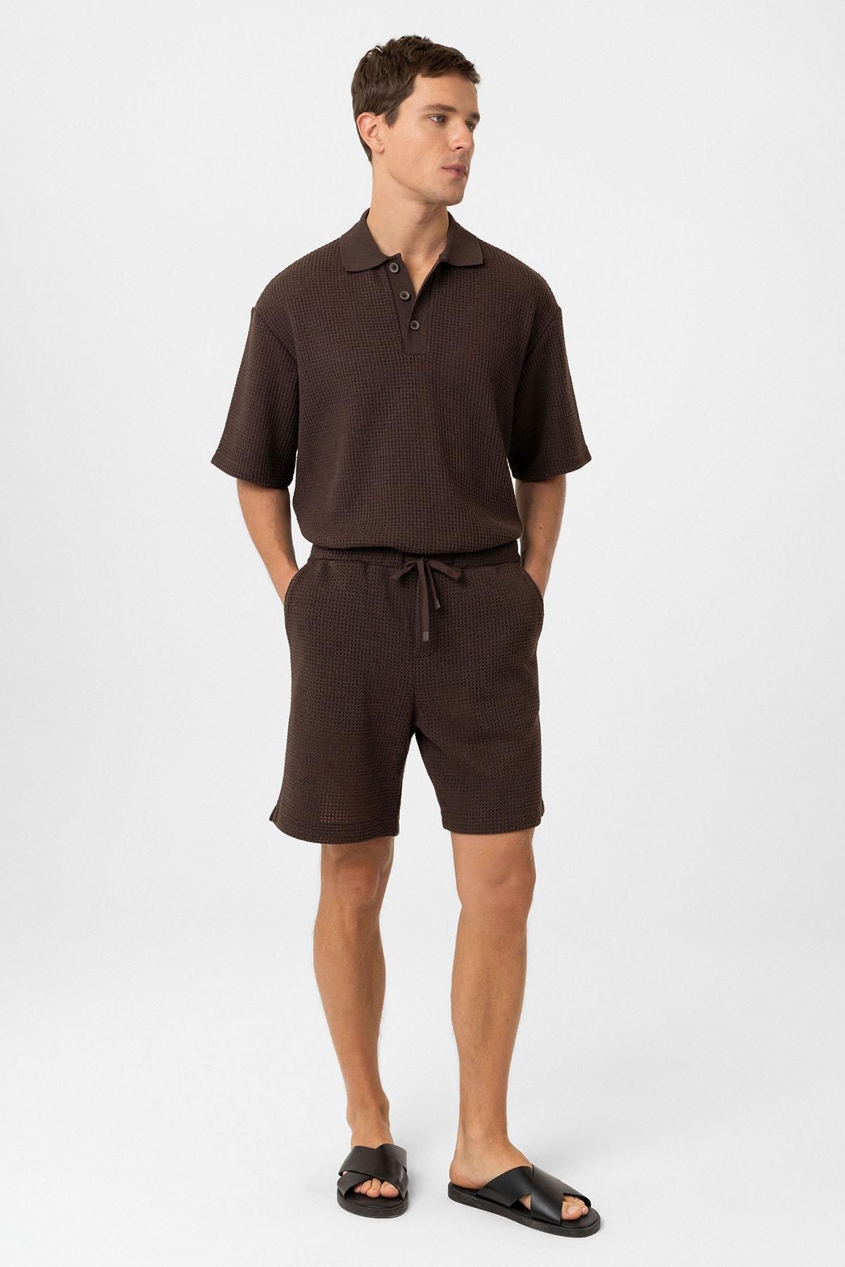 Antioch-Brown Textured Relaxed Men's Shorts 2