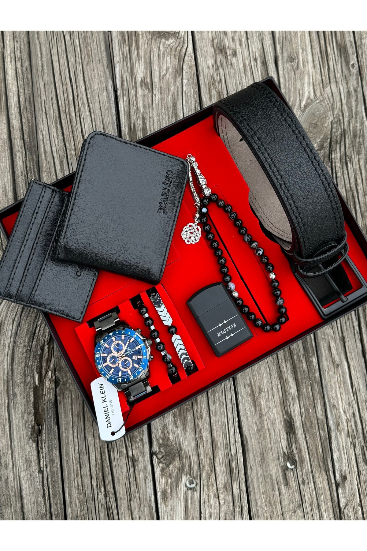 Daniel Klein Exclusıve Fonksiyonlu Kemer Cüzdan Doğal Taş Tespih Bileklik Çakmak Seti Dk08