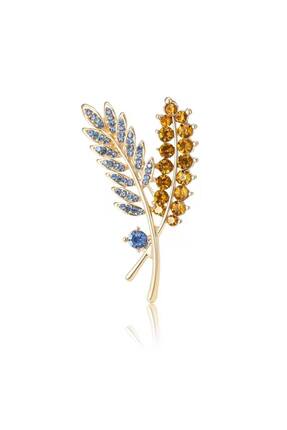 ESJ Kristal Mavi Taş Çiftli Buğday Başak Kadın Broş E10 Ebat:3,5*4,5 Cm