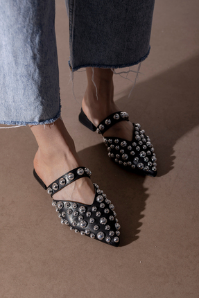 MYPOPPİSHOES Siyah 1 cm Taban Kadın Terlik Alvarez