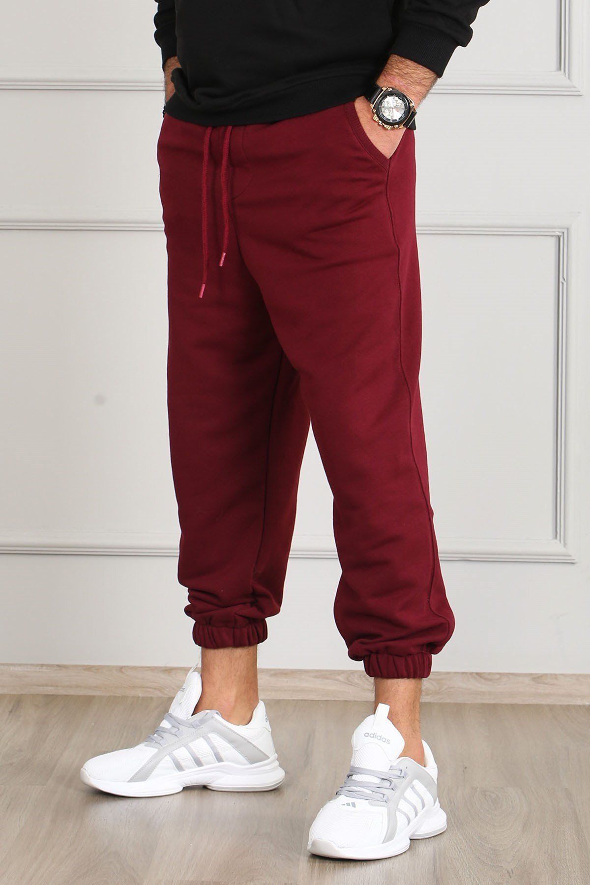 Madmext Bordowy Męski Dres Oversize Z Krótkimi Nogawkami Mężczyzna - M