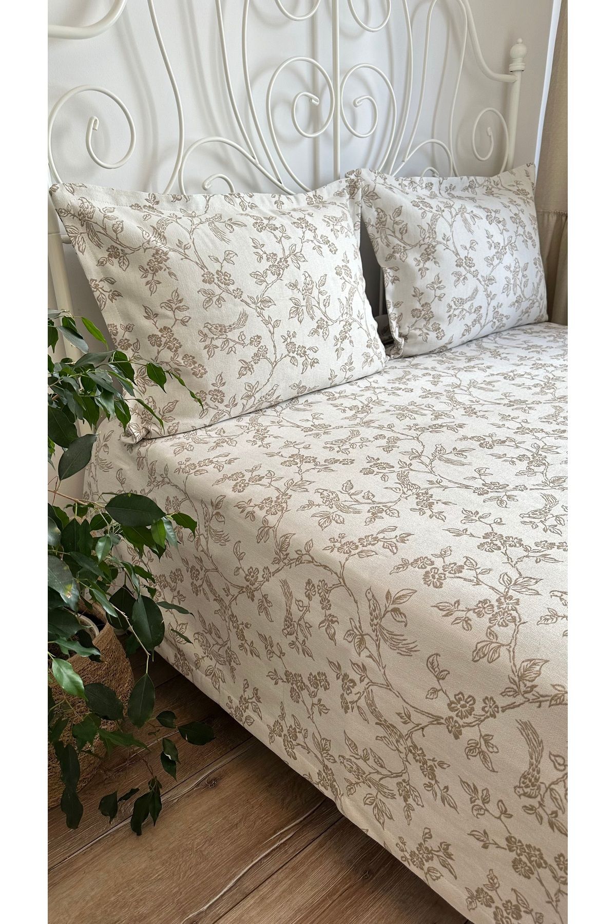 Decamor home-Bird Patterned Beige Bedspread & Pique Set Double 220 X 240 4