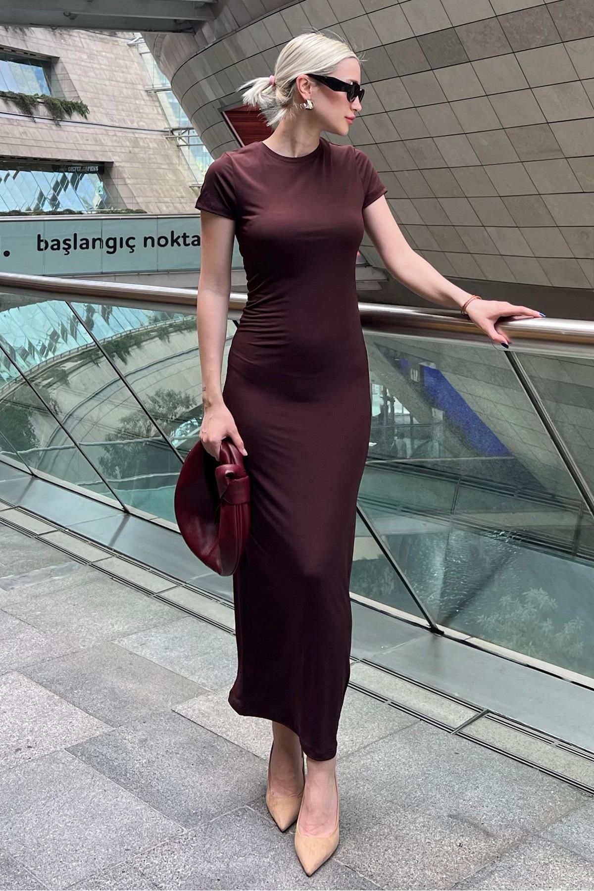 Acı Kahve Basic Yarım Balıkçı Uzun Elbise MG1856 - 5