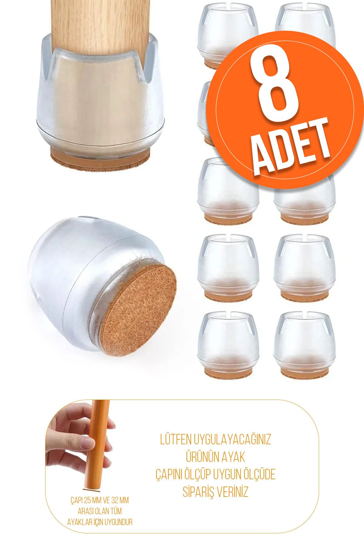8 Adet(2,5 CM VE 3.2 CM ARASI) Silikon Masa Sandalye Pabuç Koltuk Sandalye Kaydırmaz Zemin Koruyucu