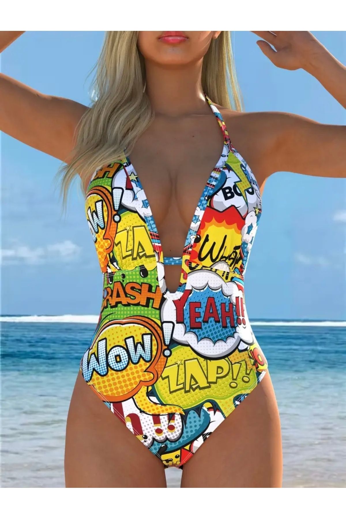 ALİVİONS Tek Parça Mayo | Pop Art Baskılı | Canlı Çok Renkli