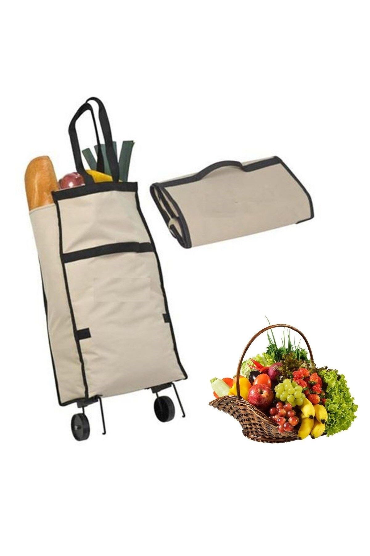 Allproduct ® Katlanabilir Tekerlekli Market Çantası, Pazar Arabası