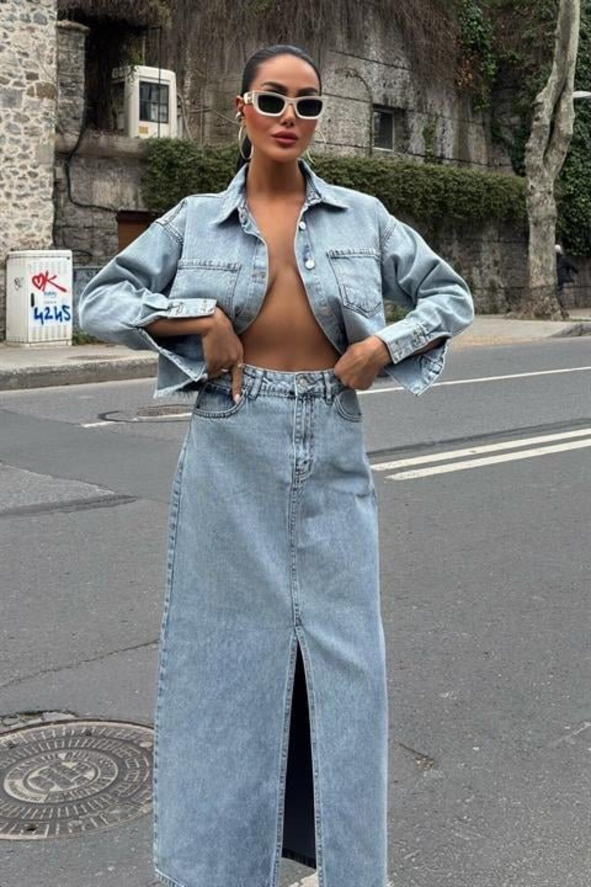 COjans Veronika Yırtmaçlı Denim Takım 9913
