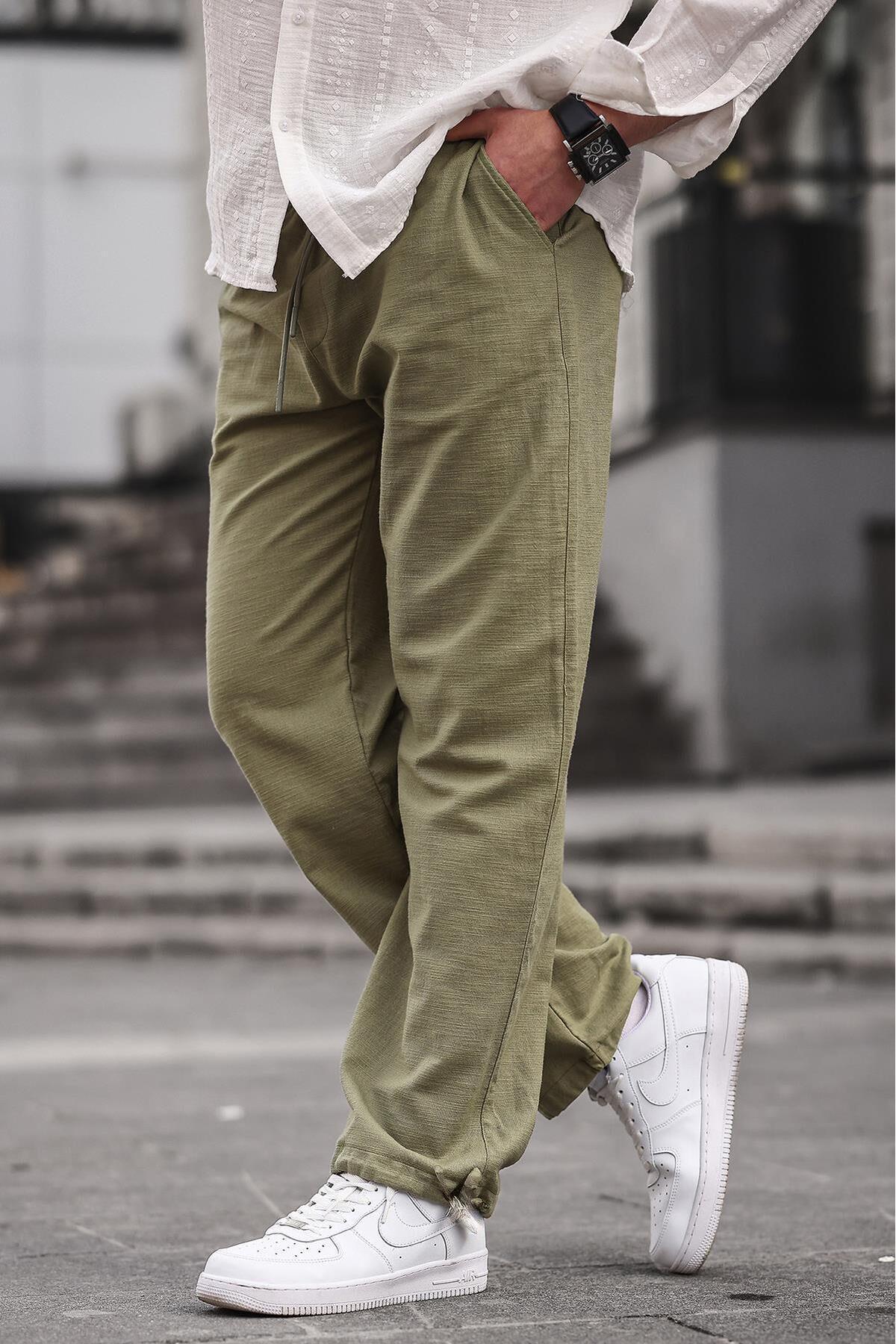 Madmext-Bequem geschnittene Herrenhose Khaki mit Beindetail 6532 2