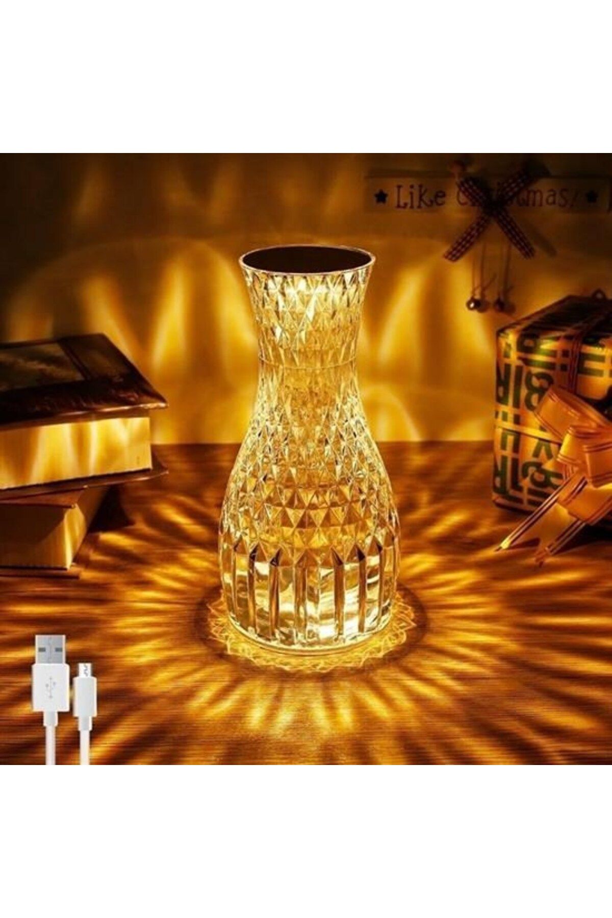 COLLECTİON Masa Üstü Kristal Akrilik Lamba Led Sürahi Model USB Şarjlı Kumandalı 16 Farklı Işık Modlu