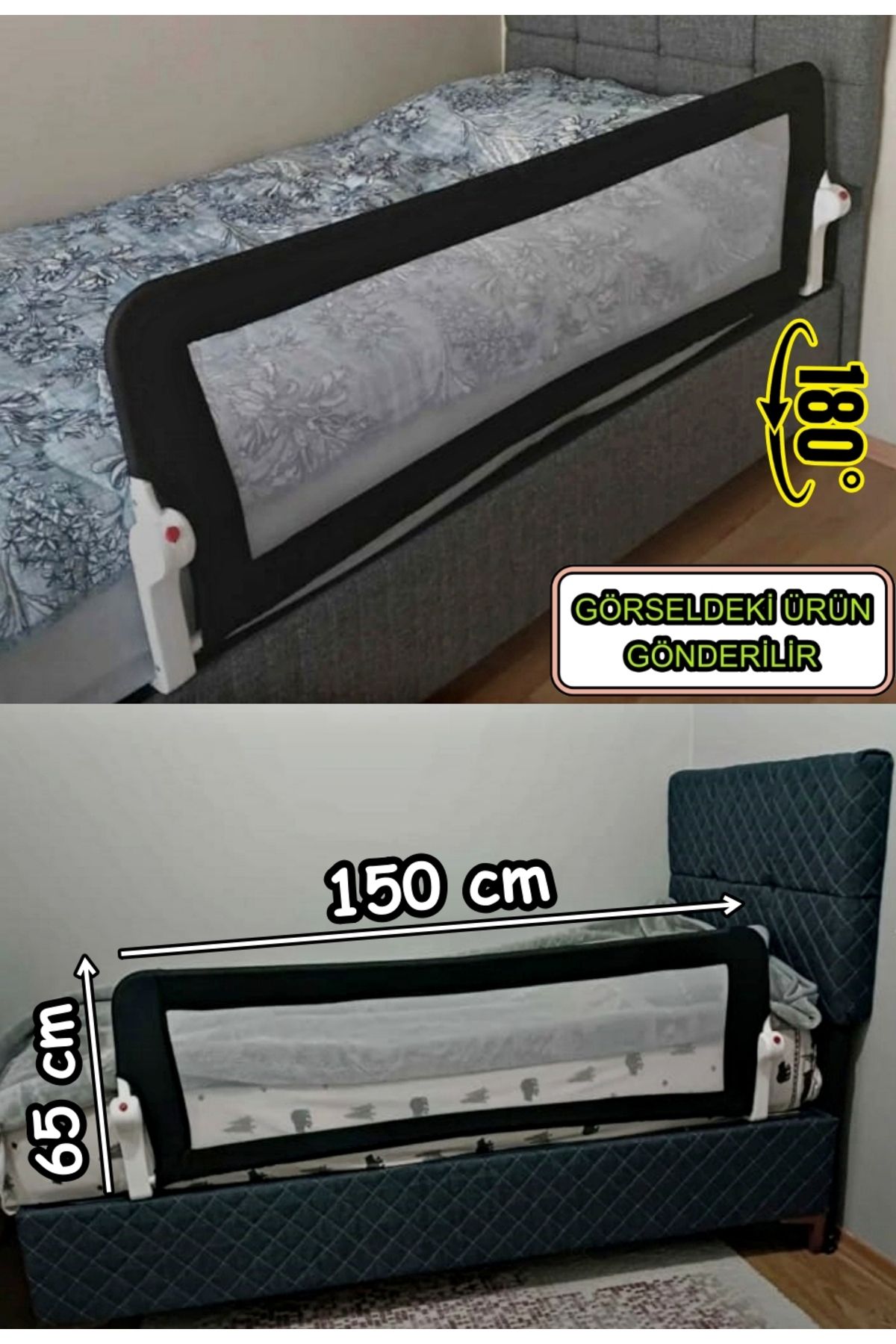 Bebek Çocuk Koruyucu Yatak Bariyeri 150x65 Cm Katlanır Baza Güvenlik Bariyeri