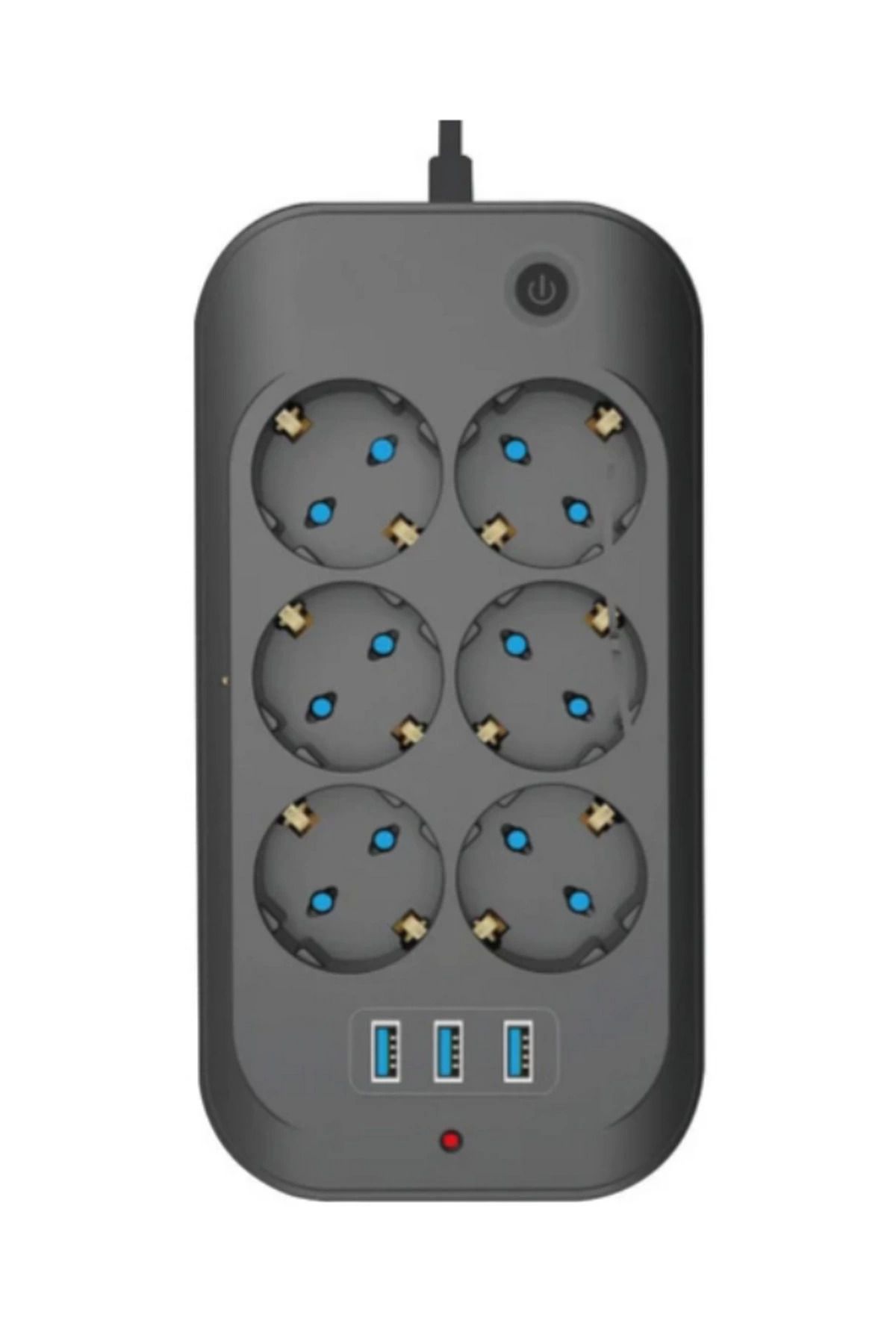 Easy Tedarik Termal Akım Korumalı, Çocuk Korumalı, 6 lı 2 Mt Uzatma Kablosu 6 X Priz, 3 X Usb