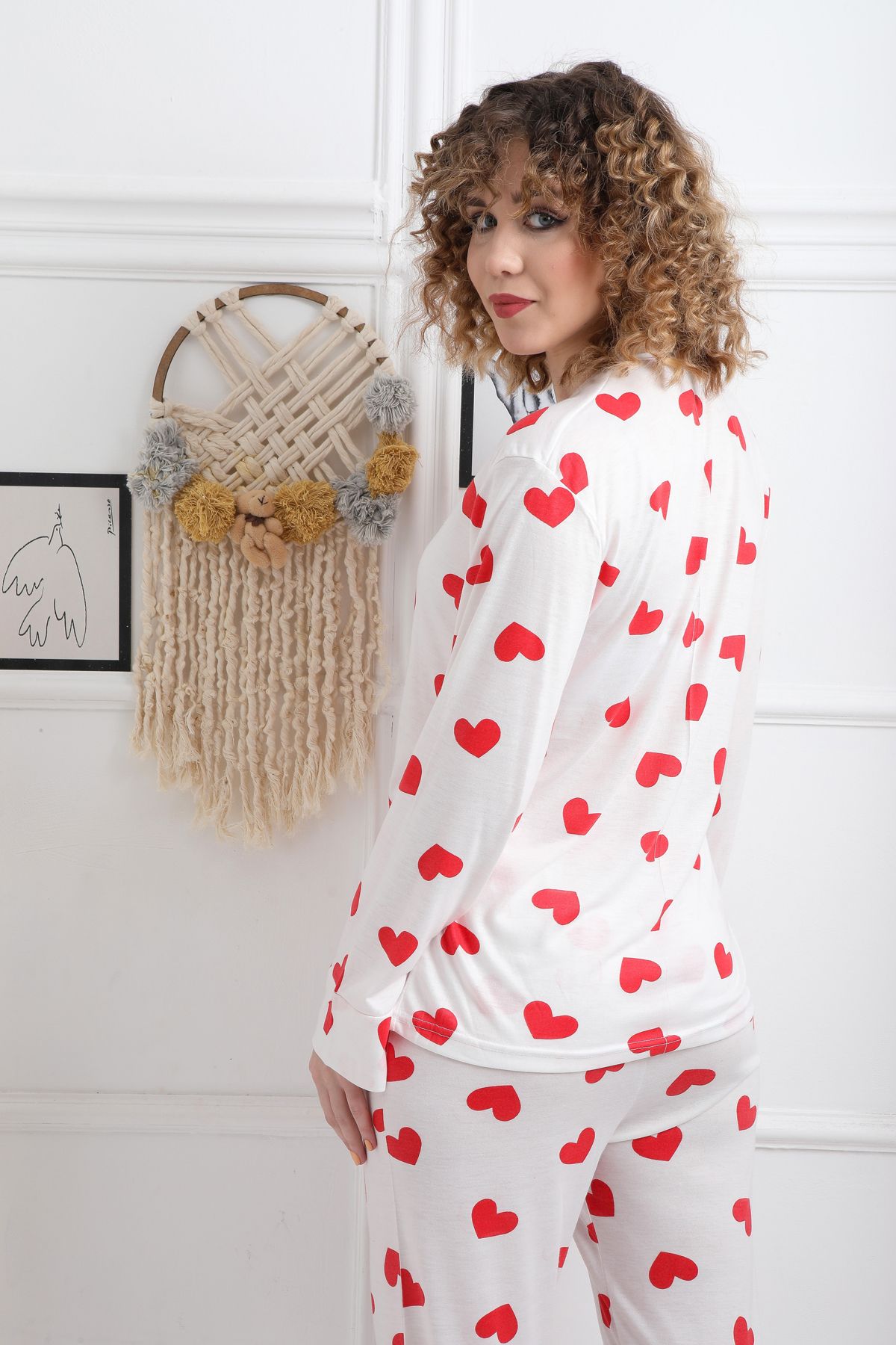 FAMES PİJAMA-Costum de pijama pentru femei din bumbac pieptănat cu model 5