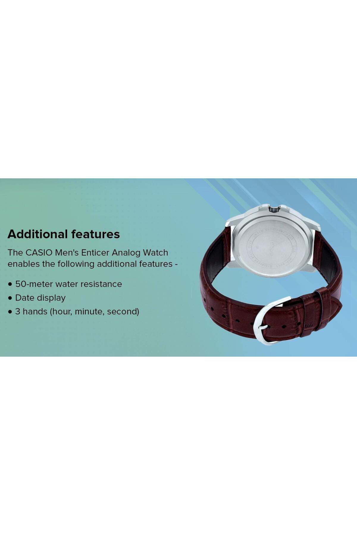 Casio-Enticer Men's Water Resistant Analog Watch, MTP-VD01L-1BVUDF - 49 mm - Brown 5