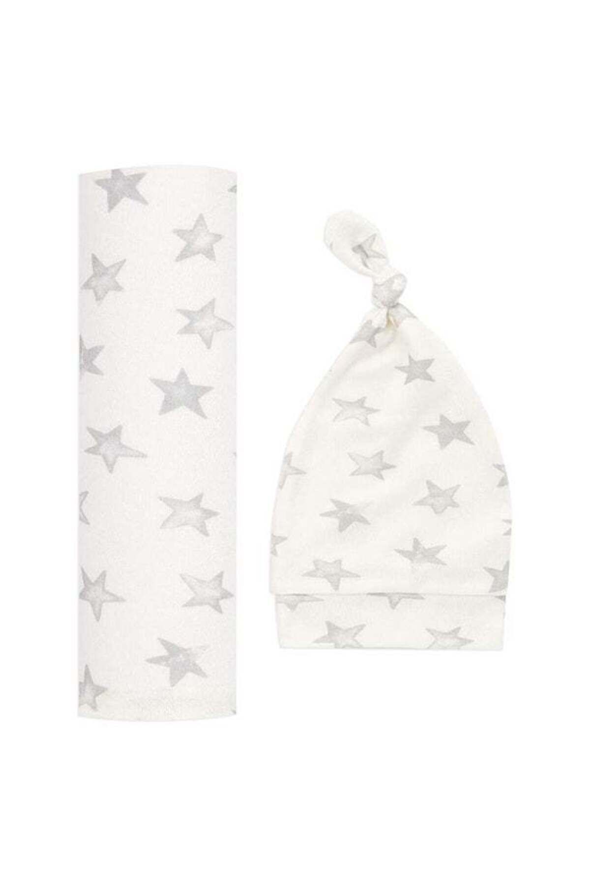 Generic-Soft And Light Weight Baby Comfortable Swaddling And Cap Set With Star Print Design 1