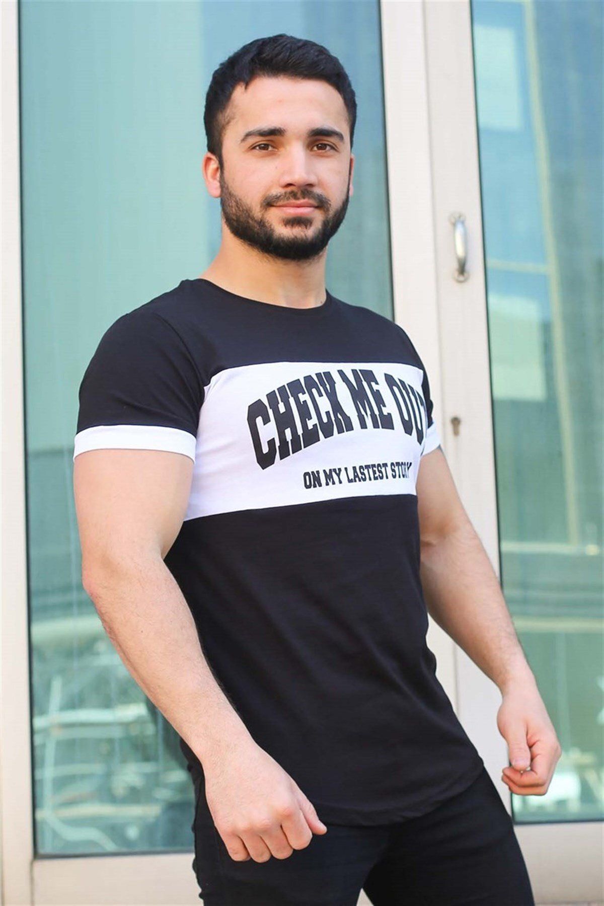 Madmext-Μαύρο T-shirt με στάμπα λεπτομέρειας 3013 3