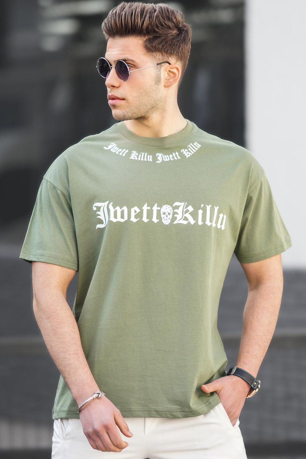 Madmext T-shirt Męski Khaki Mężczyzna - M