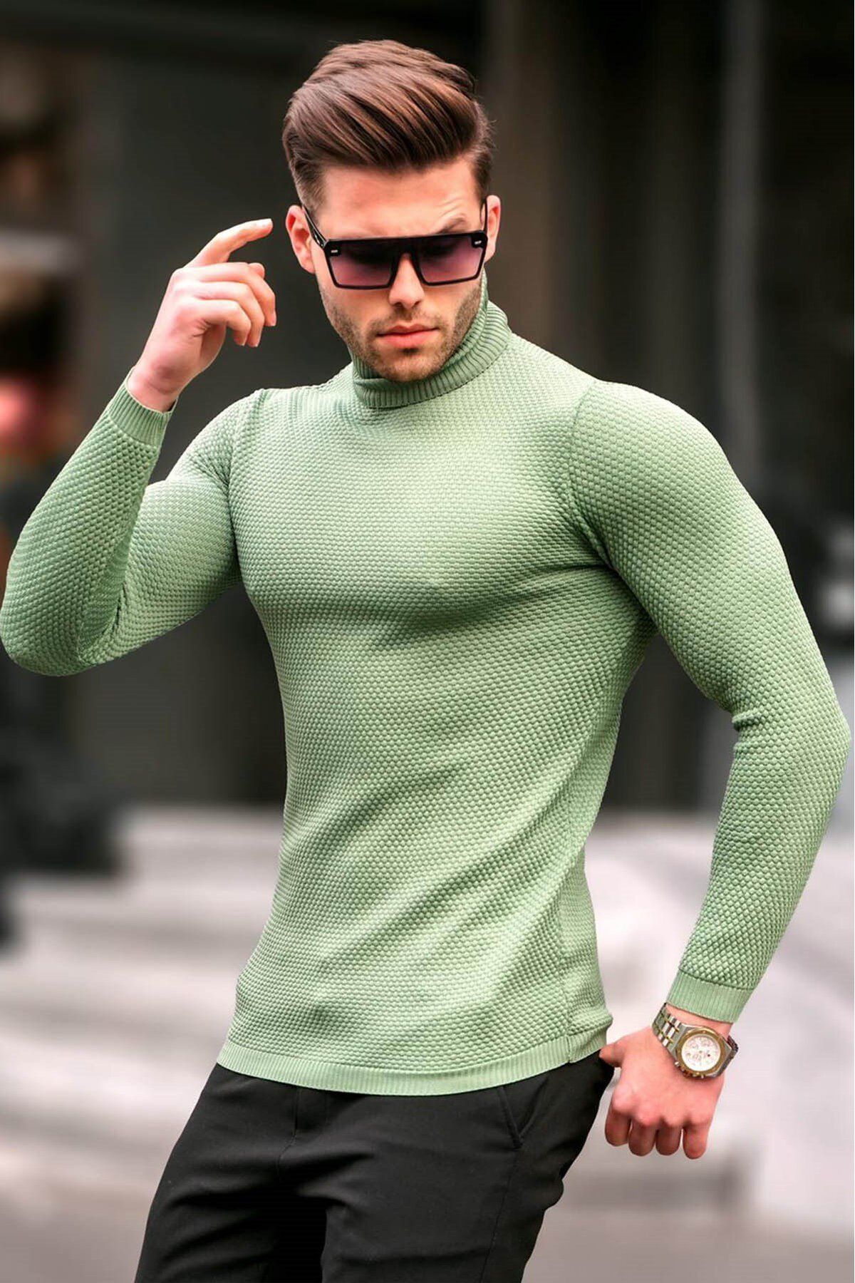 Madmext-Mint Green Turtleneck Men's Knitwear Sweater 6306 1