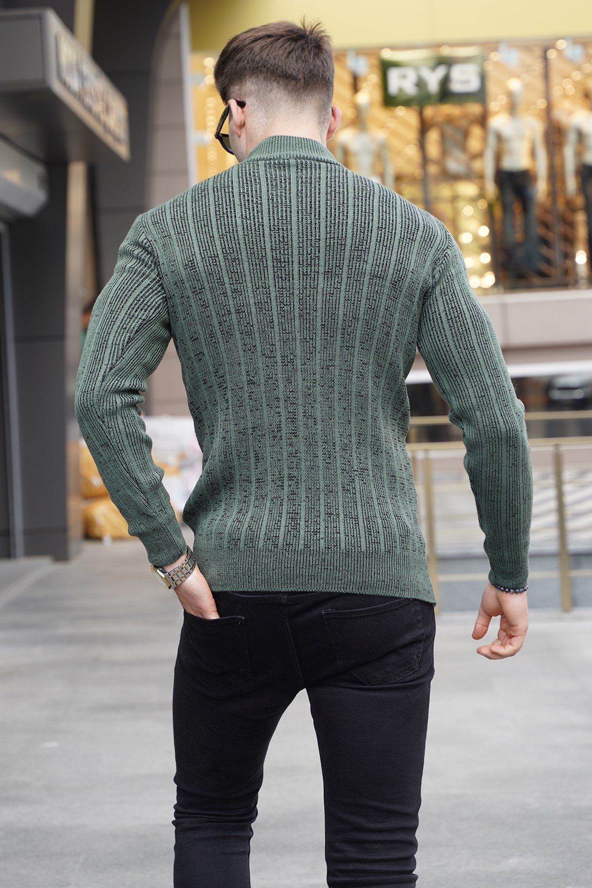 Madmext-Sweter z dzianiny z półgolfem w kolorze benzyny zielonej 5761 2