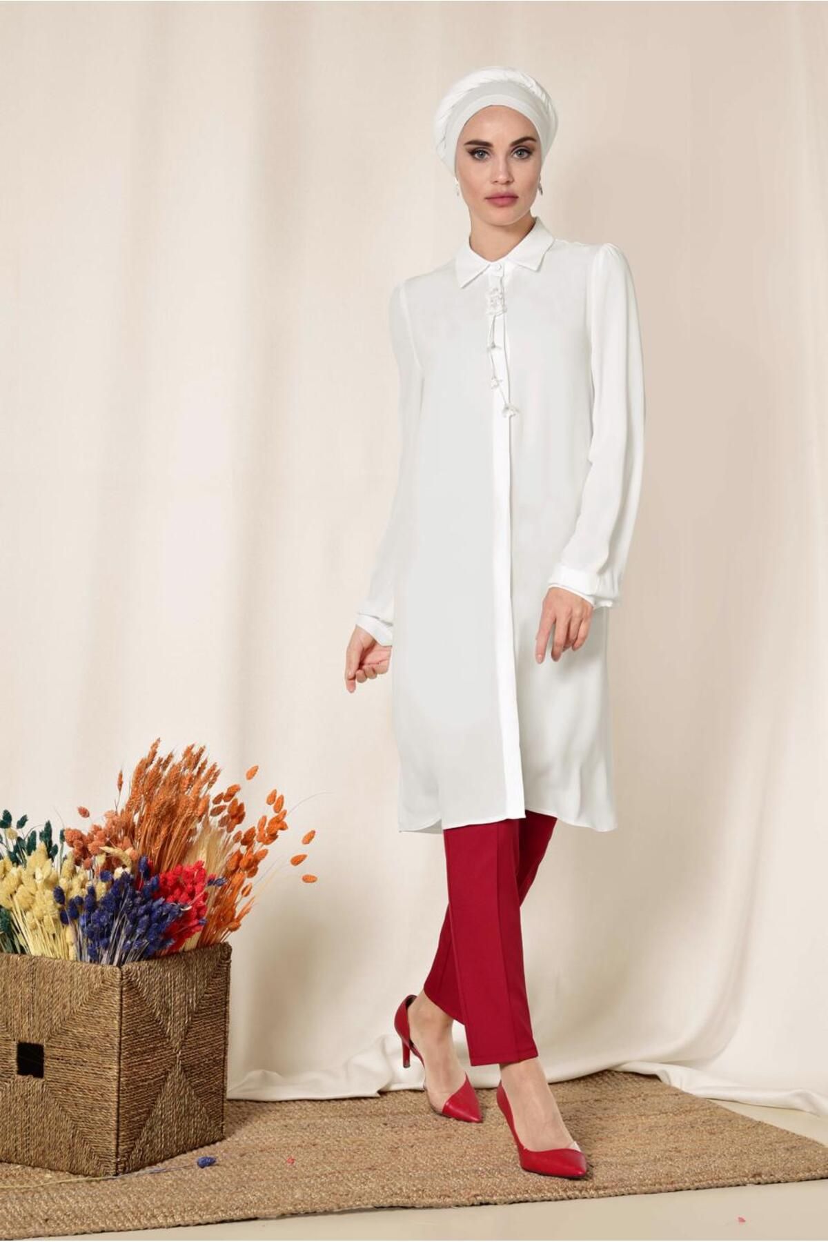 Alvina-4878 Model Revers Tunic with Hidden Buttons and Accessories 2