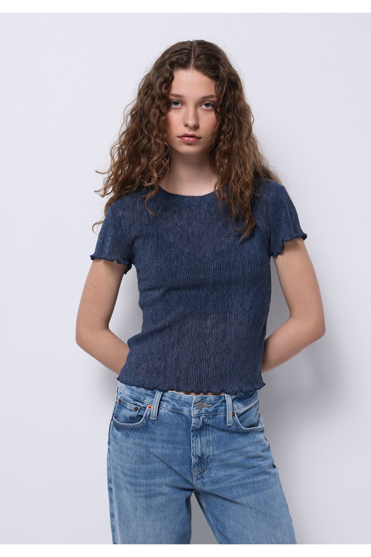 Colin's-Tricou albastru cu mânecă scurtă pentru femei Regular Fit 3