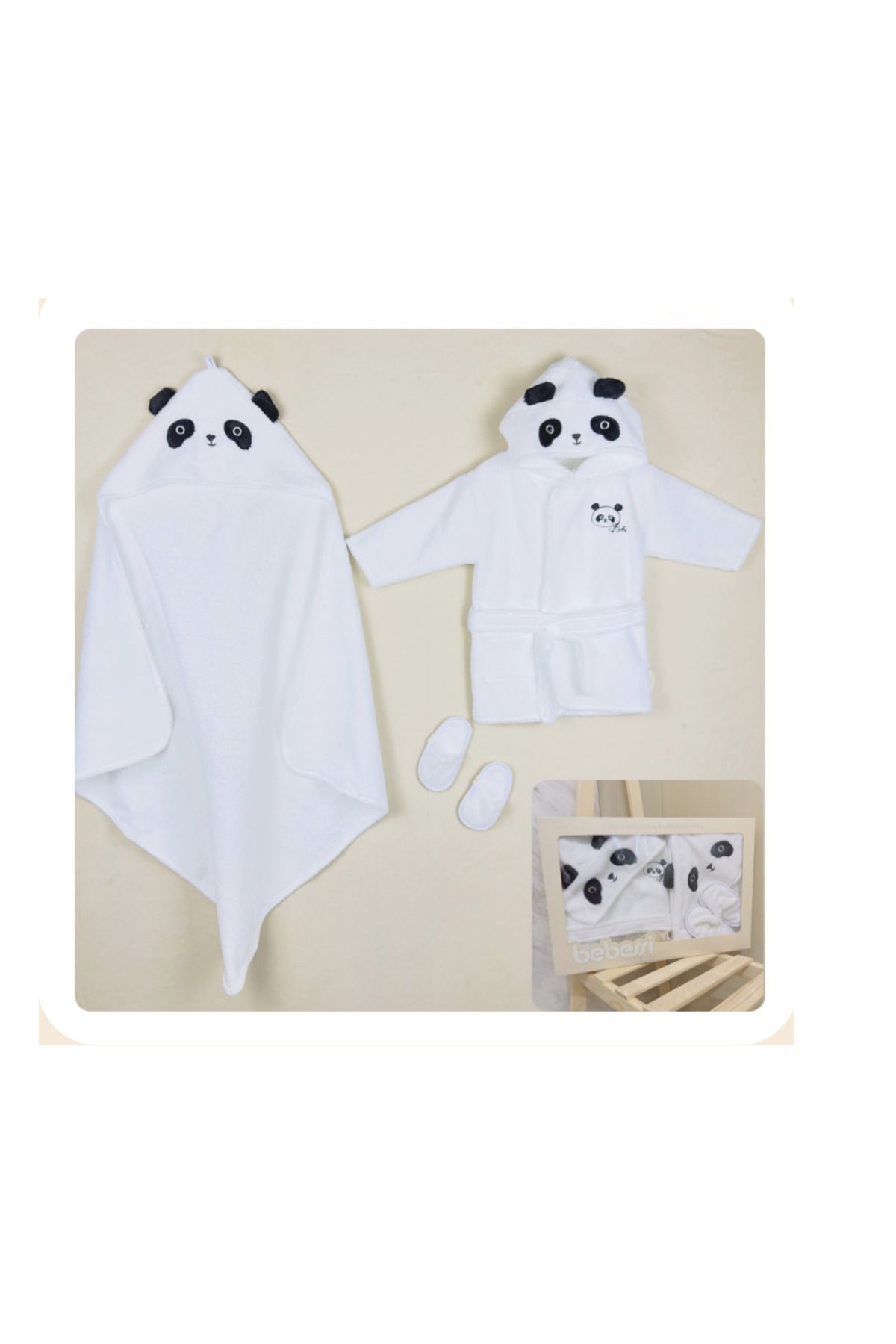 Modonoff BEBESSİ UNISEX 0-12 AY PANDALI KUTULU BORNOZ SETİ