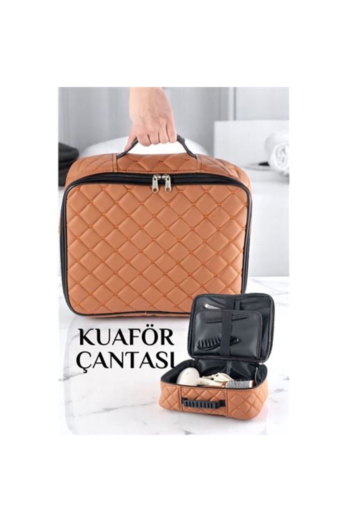 Findit Kuaför Çantası Kapitone Deri Berber Çantası Makyöz Ekipman Çantası TABA