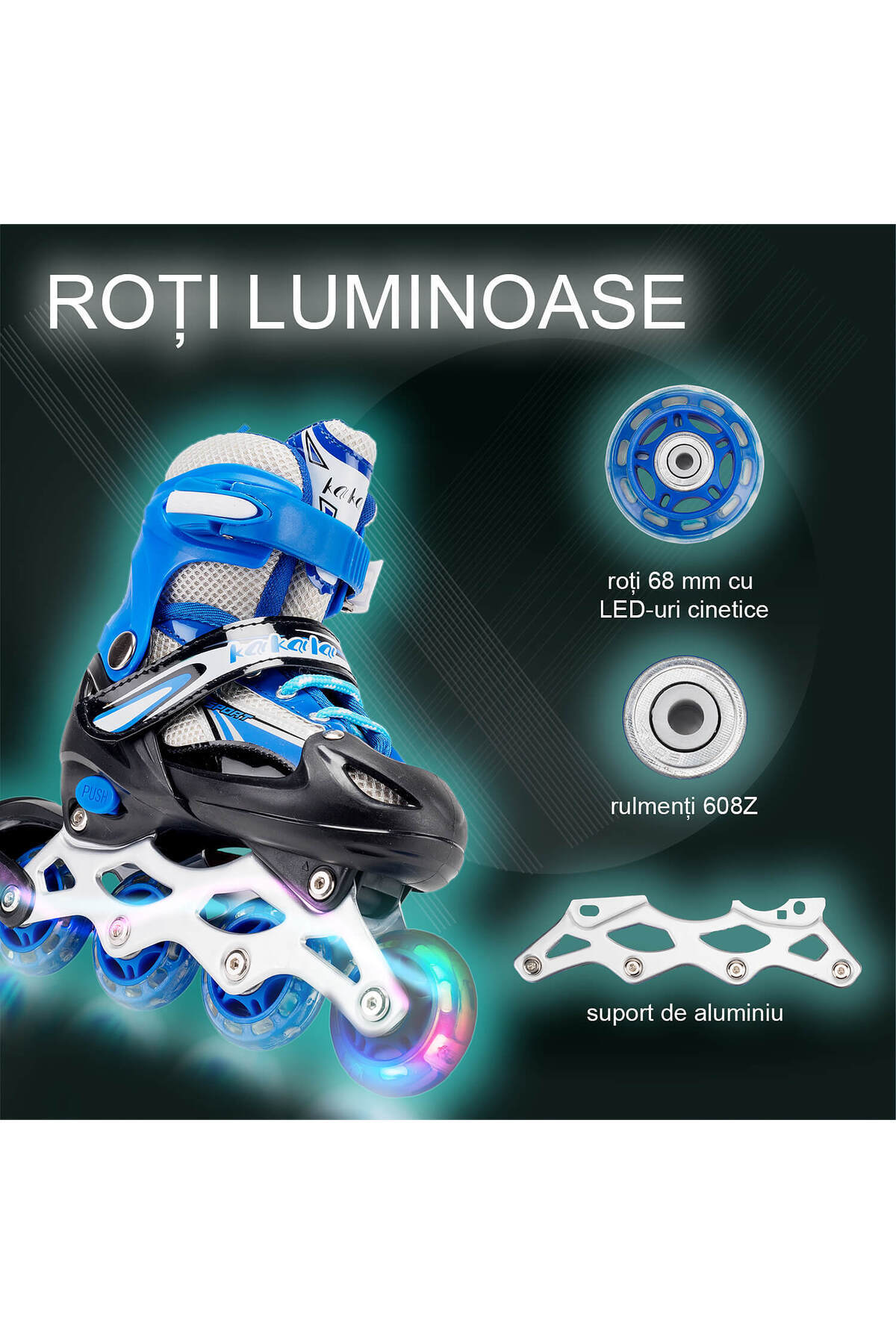 ACTION ONE-Junior adjustable rollers, lighted wheels, size S (31-34), blue 8