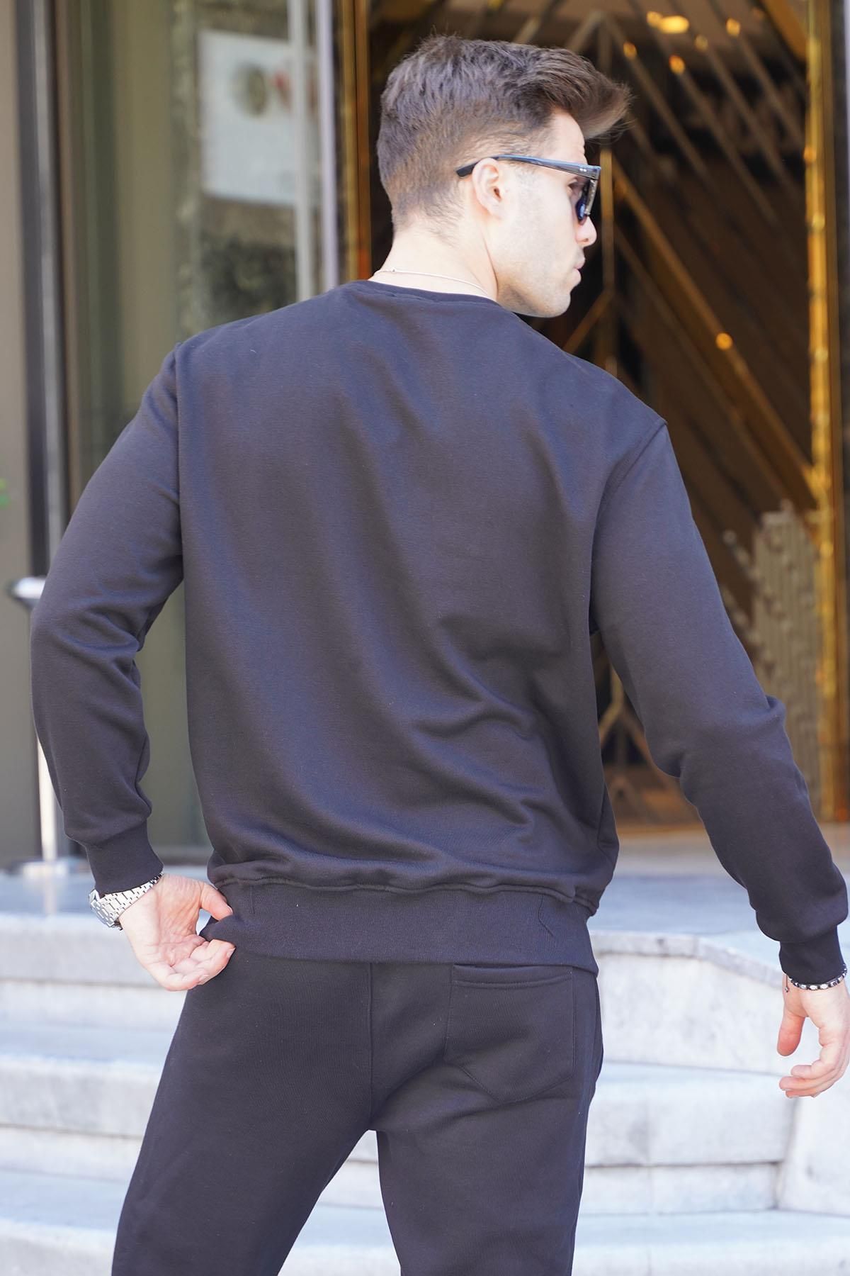 سویشرت مشکی مردانه Regular Fit Basic 6136 Madmext