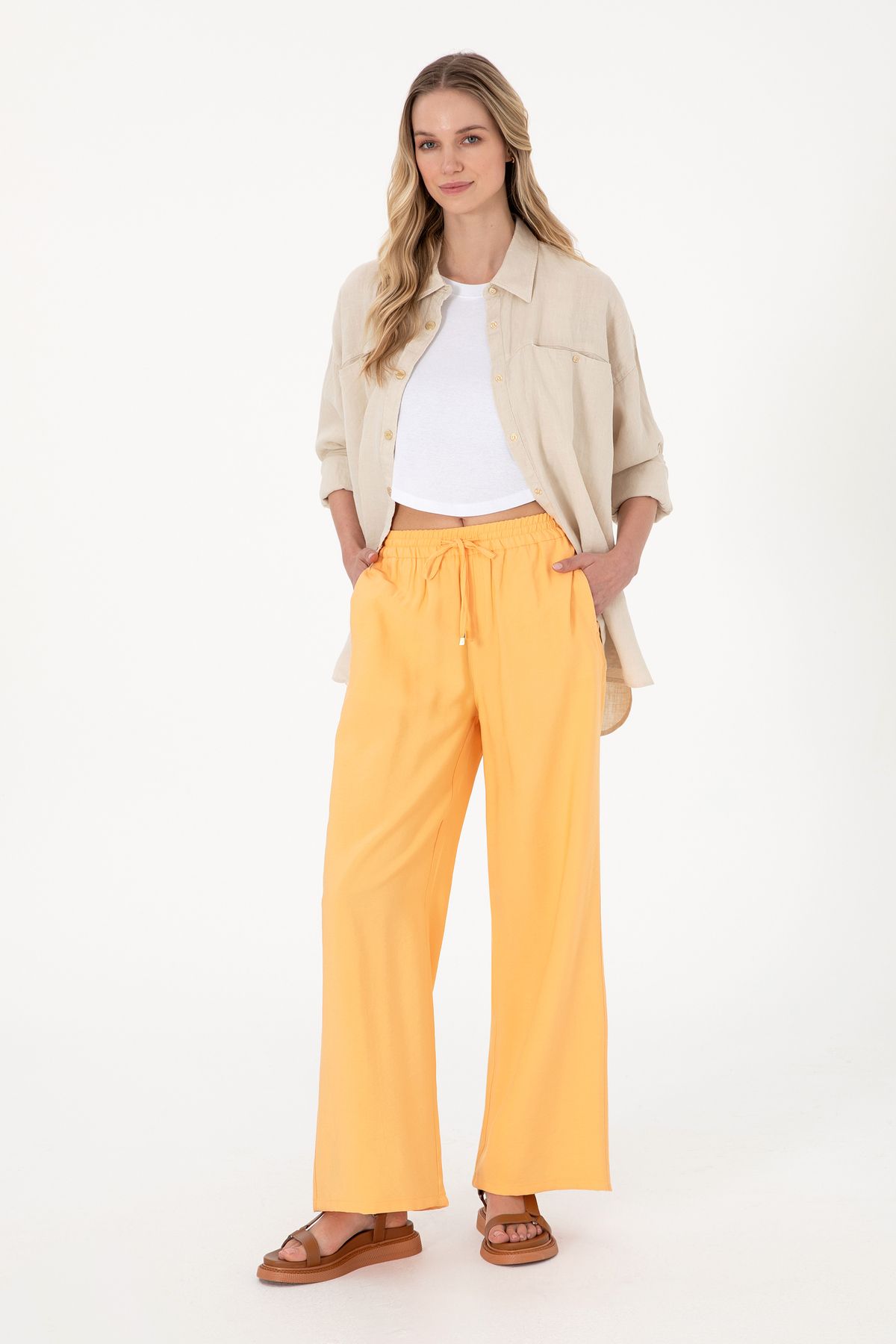 U.S. Polo Assn. Kadın Turuncu Kanvas Pantolon 50300357-VR202