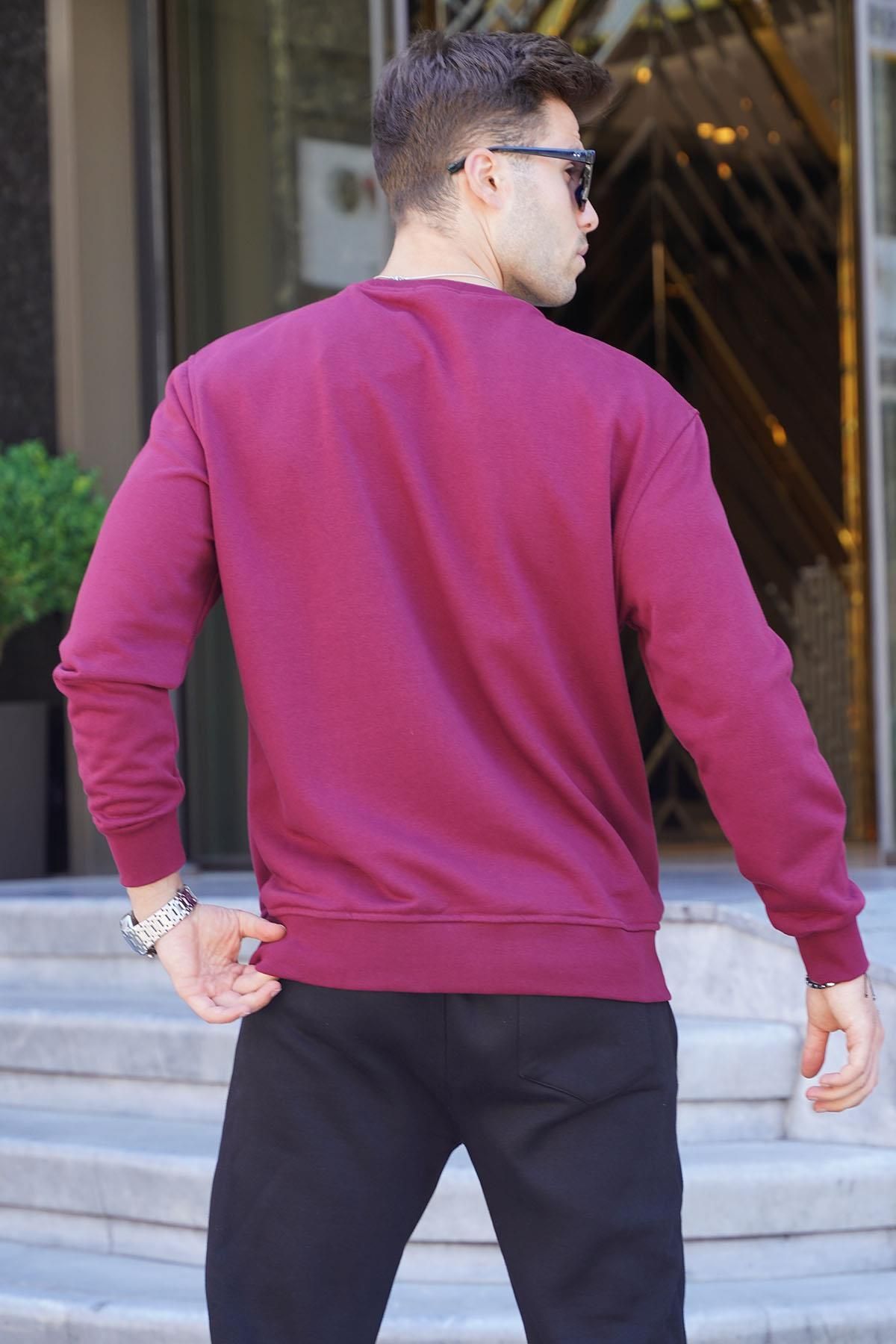 سویشرت قرمز مردانه ساده کلارت Regular Fit Basic 6136 Madmext