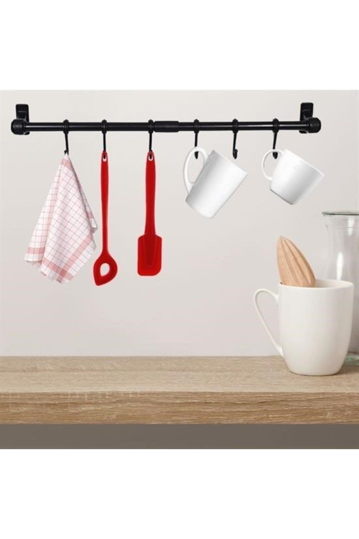 COLLECTİON kupa kaşık askısı mutfak Duvara Monte Edilen 6 Kancalı Dekor Kaşıklık ve Kupa Askısı