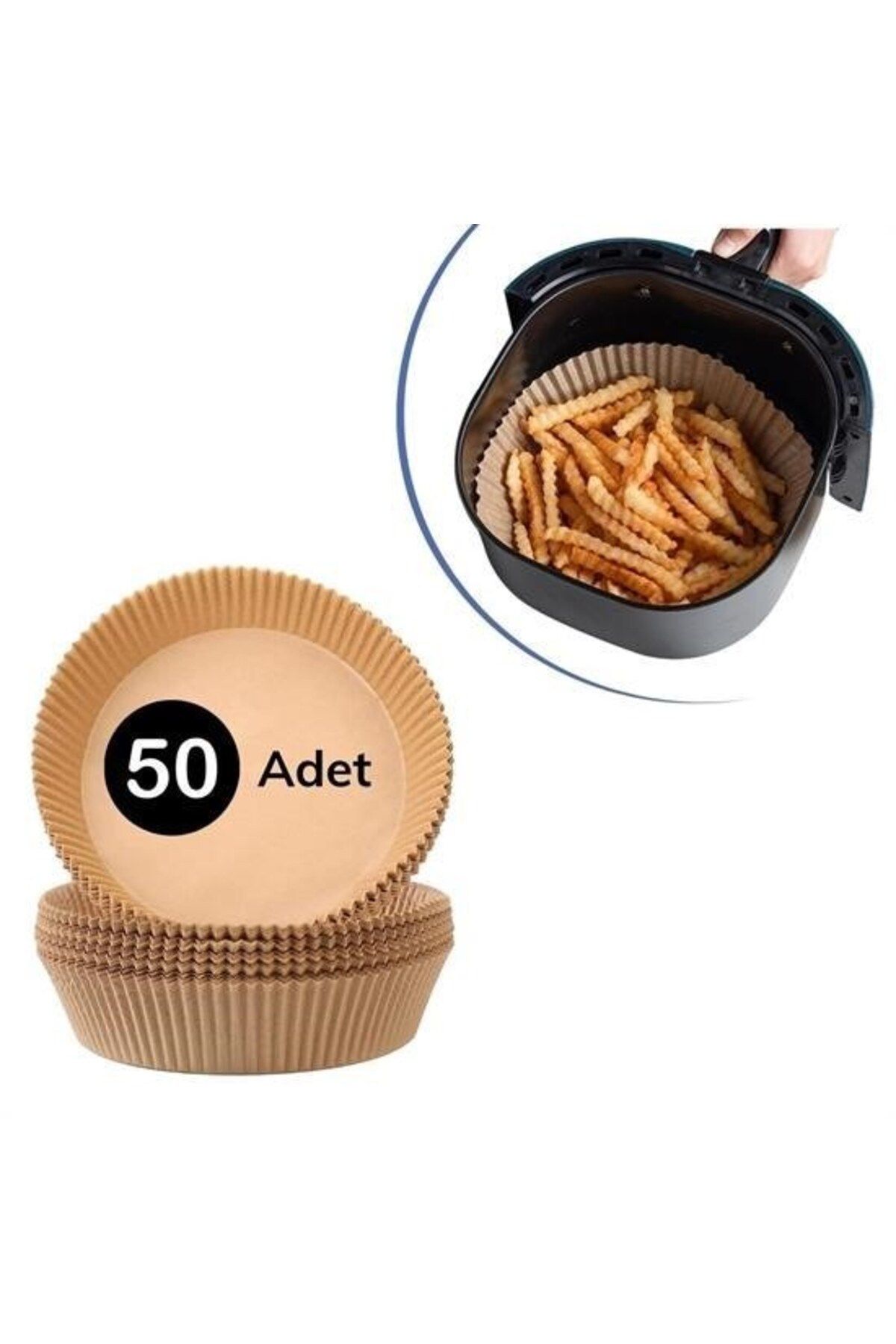 Belle Fusion 50 Adet Air Fryer Pişirme Kağıdı Tek Kullanımlık Hava Fritöz Yağ Geçirmez Yapışmaz Tabak Model