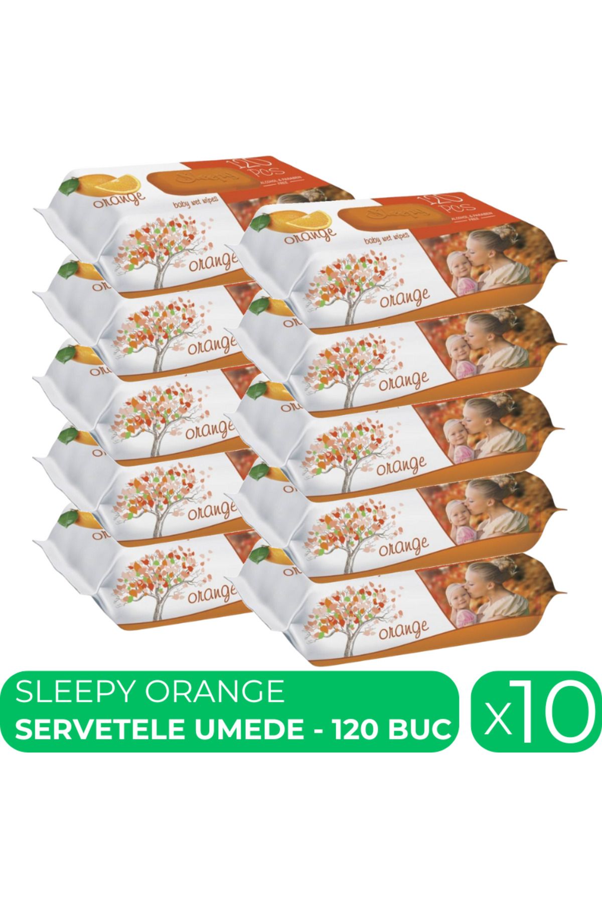 Sleepy Orange, Servetele Umede Bebe, 10 Pachete X 120 Buc - One Size