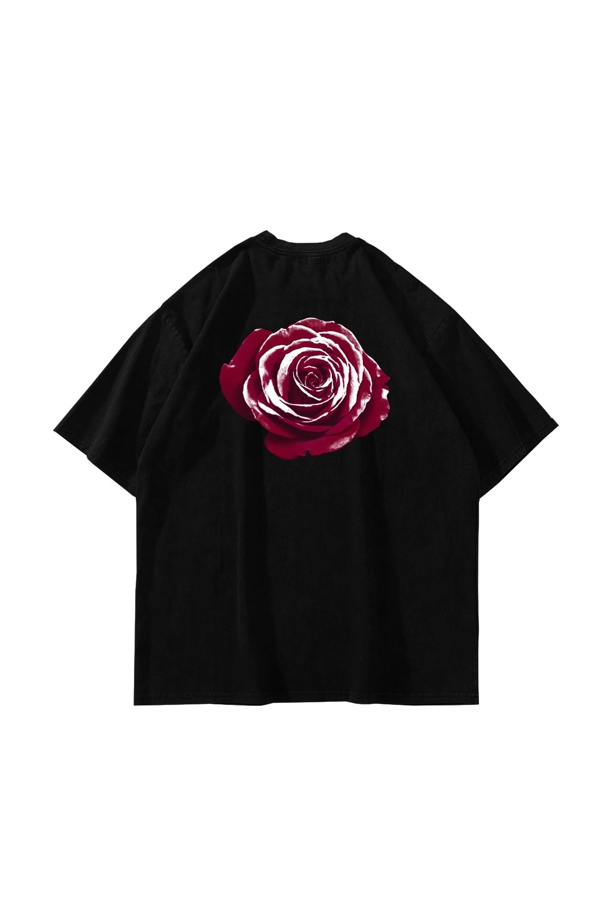 Sekizbiraltı Alert Rose Baskılı Oversize Unisex Siyah Tshirt