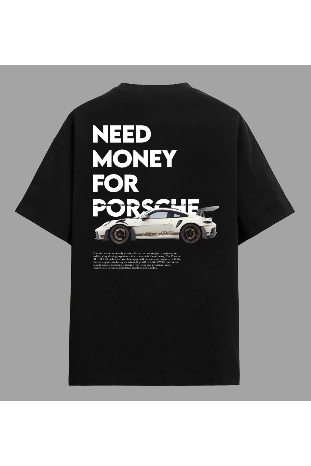 Edizen Need Money for Porsche Premium T-shirt Unisex Oversize %100 Pamuk Siyah
