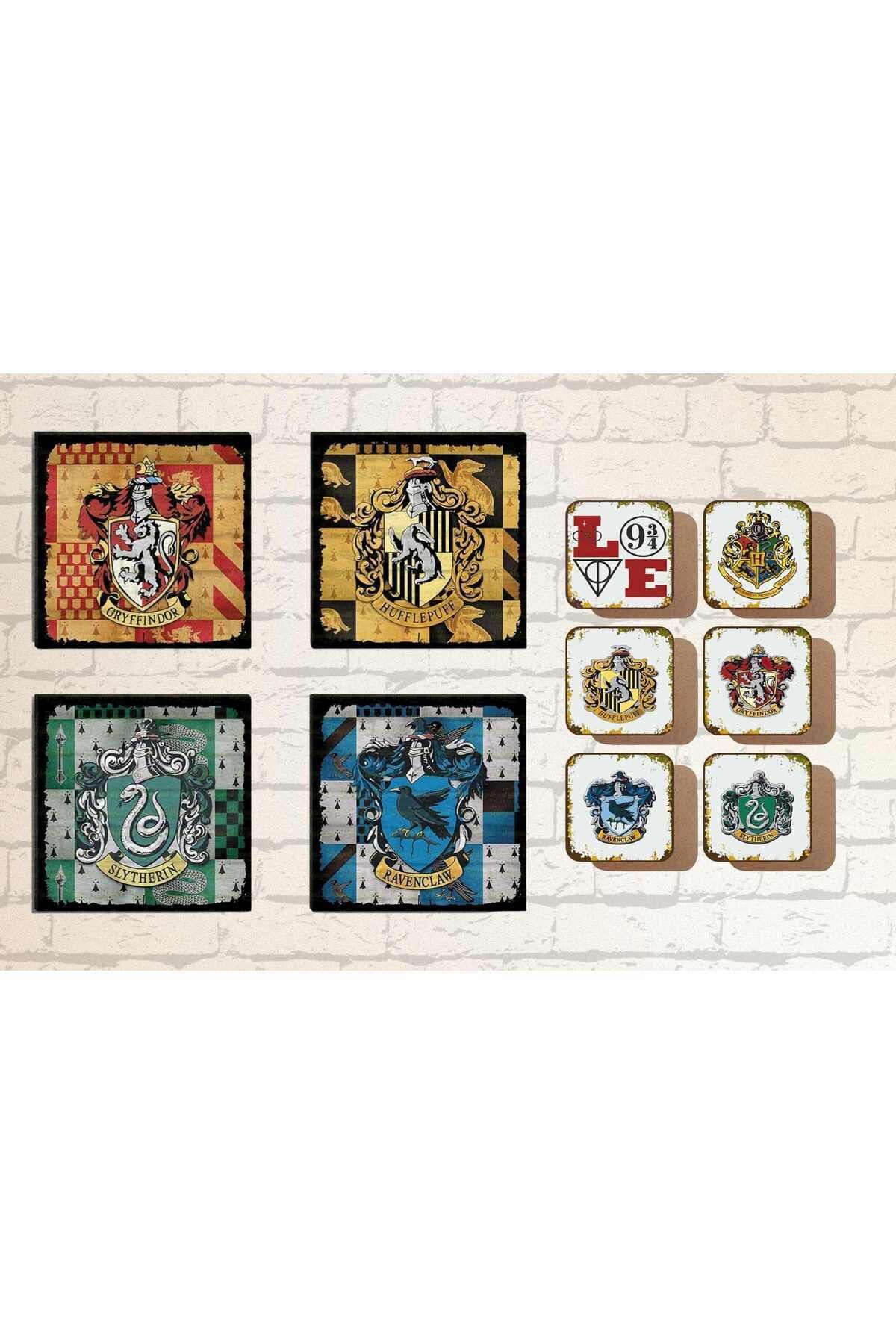 dekor artı Harry Temalı 4 lü Tablo ve 6 lı Bardak Altlığı Set