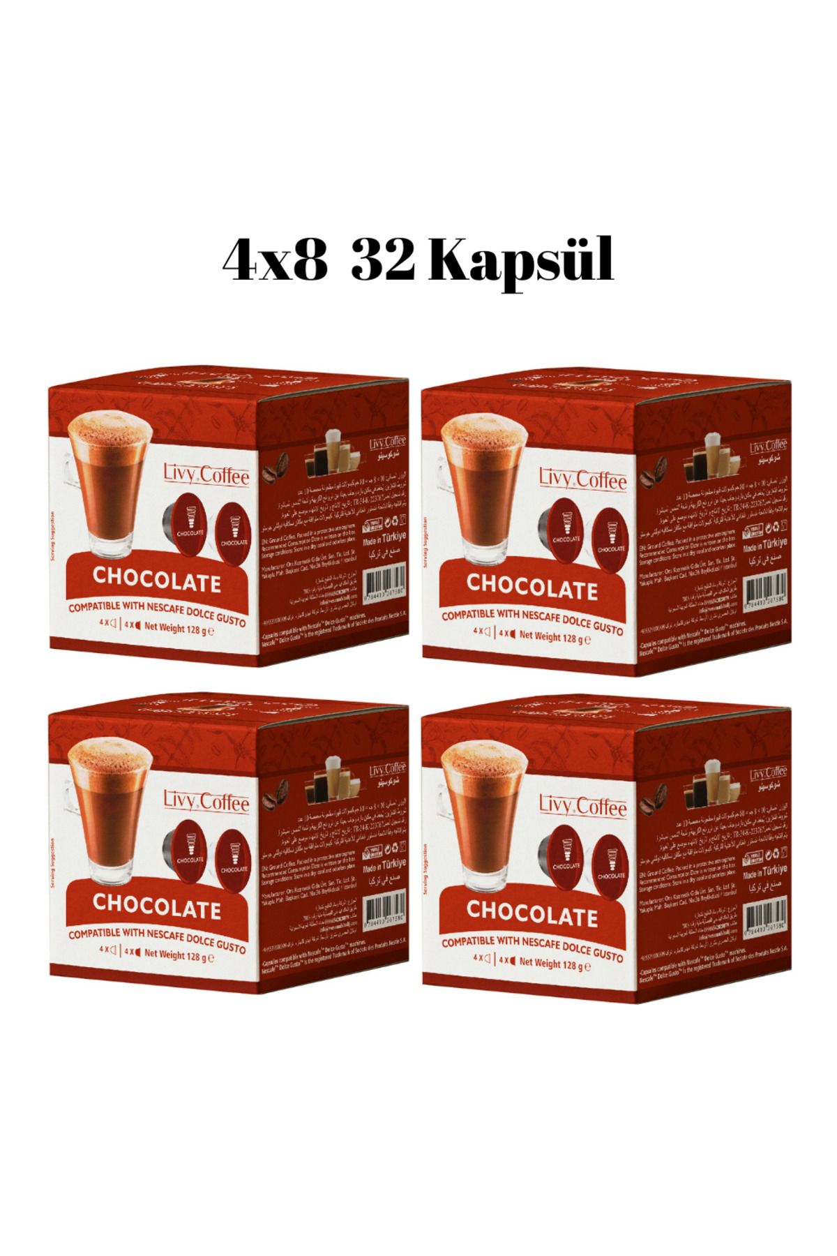 Livy Coffee Dolce Gusto, Uyumlu Chocolate Kapsül Kahve 4x8 32 Kapsül