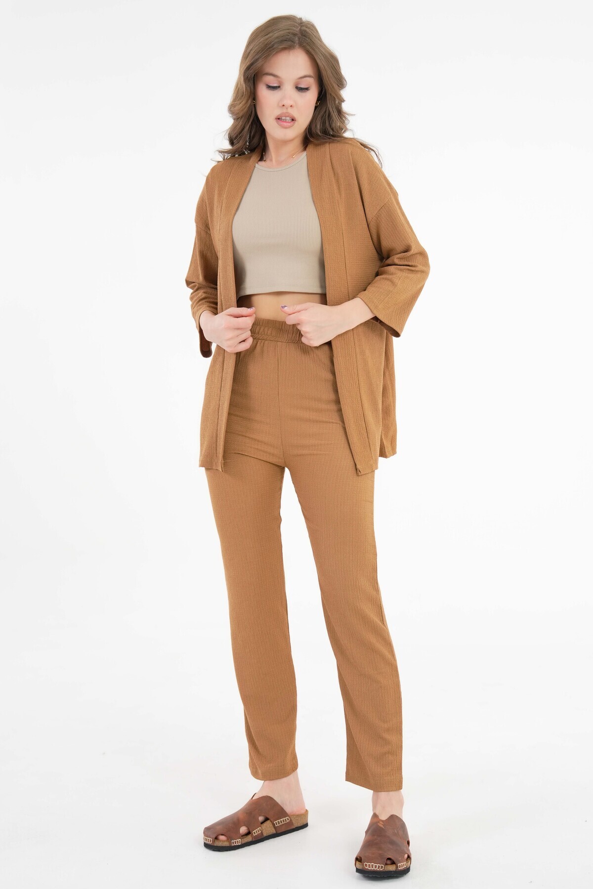 Saade-Kamel Raschel Fabric Kimono - Trousers Knitted Set 4