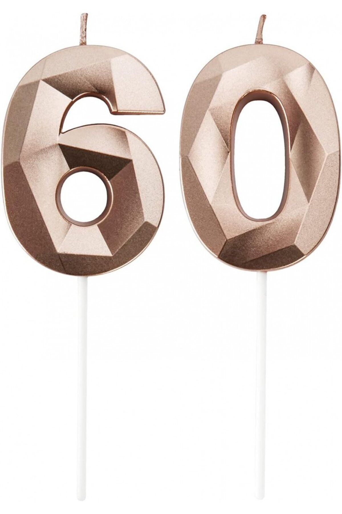 PARTY GO Set De 2 Lumânări Pentru Aniversarea A 60 De Ani, Model Cu Diamant, Ceară, Auriu Roz, 7 Cm - One Size