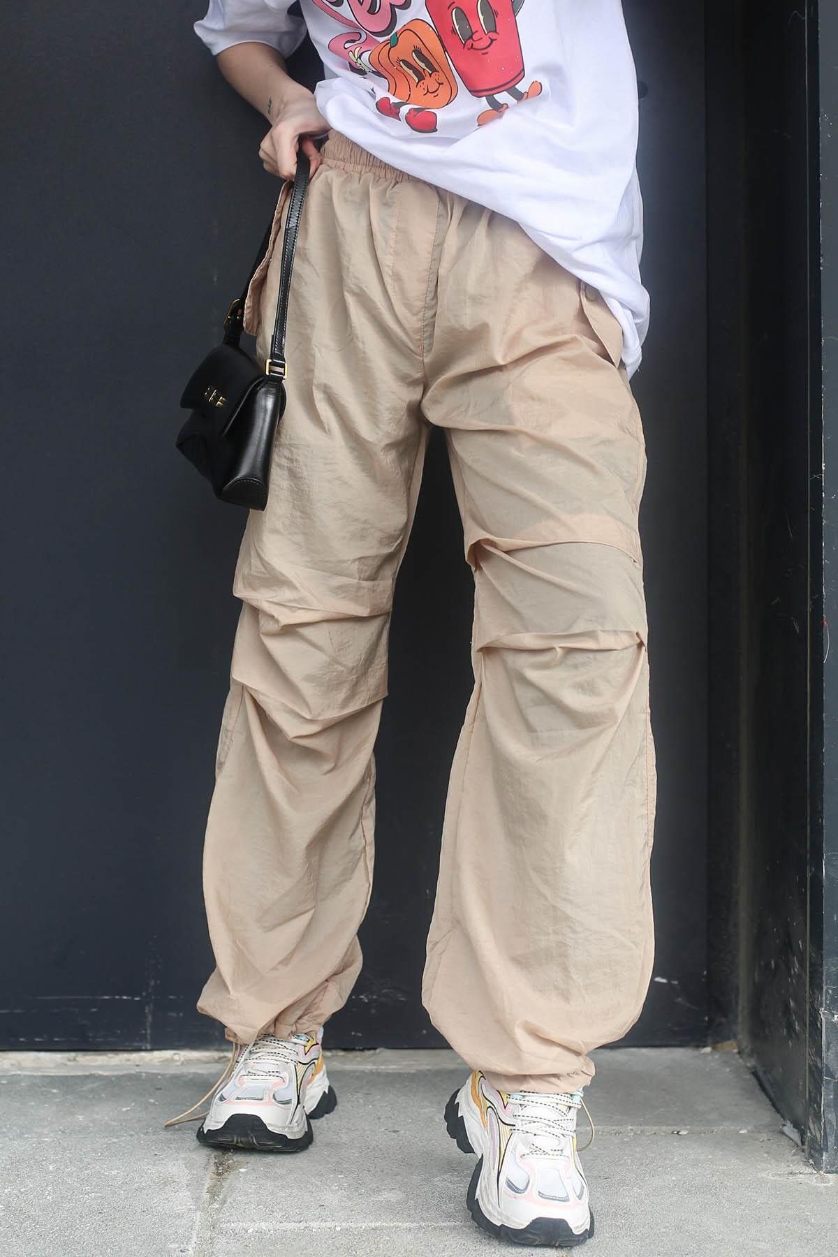 شلوار نود زنانه بژ Parachute Jogger MG1726 Madmext