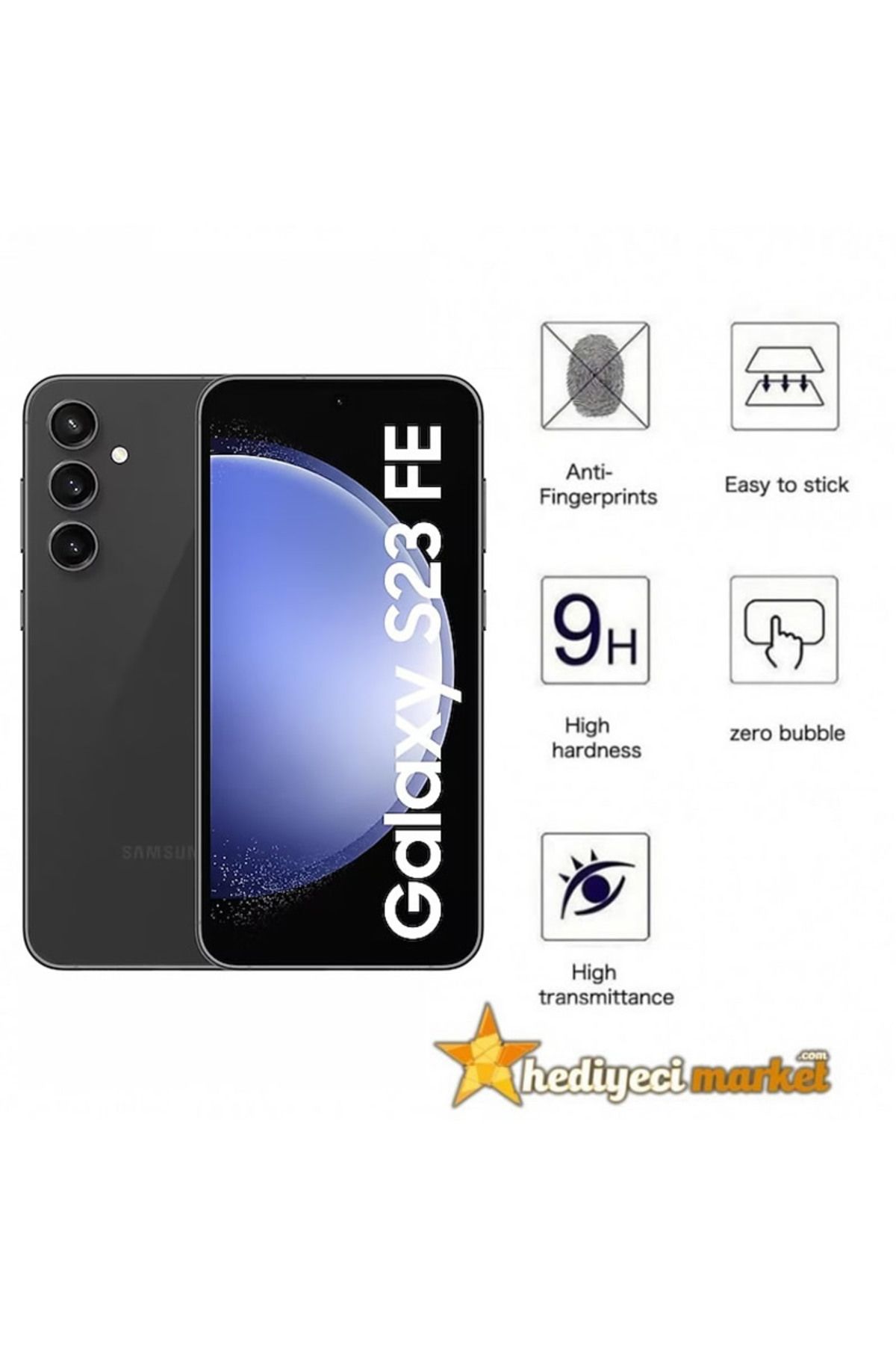 Etech Samsung Galaxy S23 FE Black HD Glass Anti-Static Tam Ekran Siyah Kırılmaz Cam