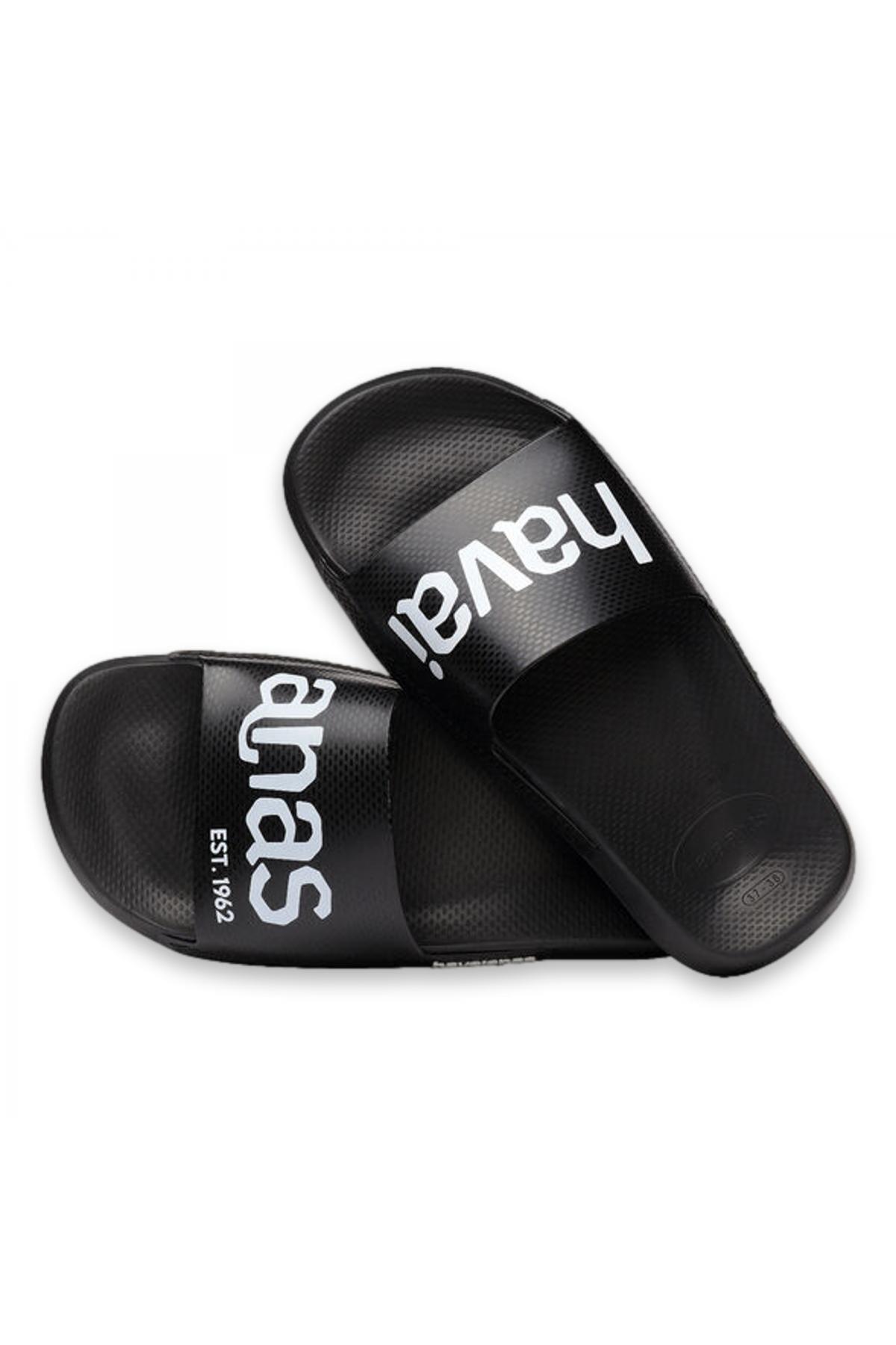 Havaianas-4148124   Slide Classic Logomania Single Band Black-White Unisex Slippers 4