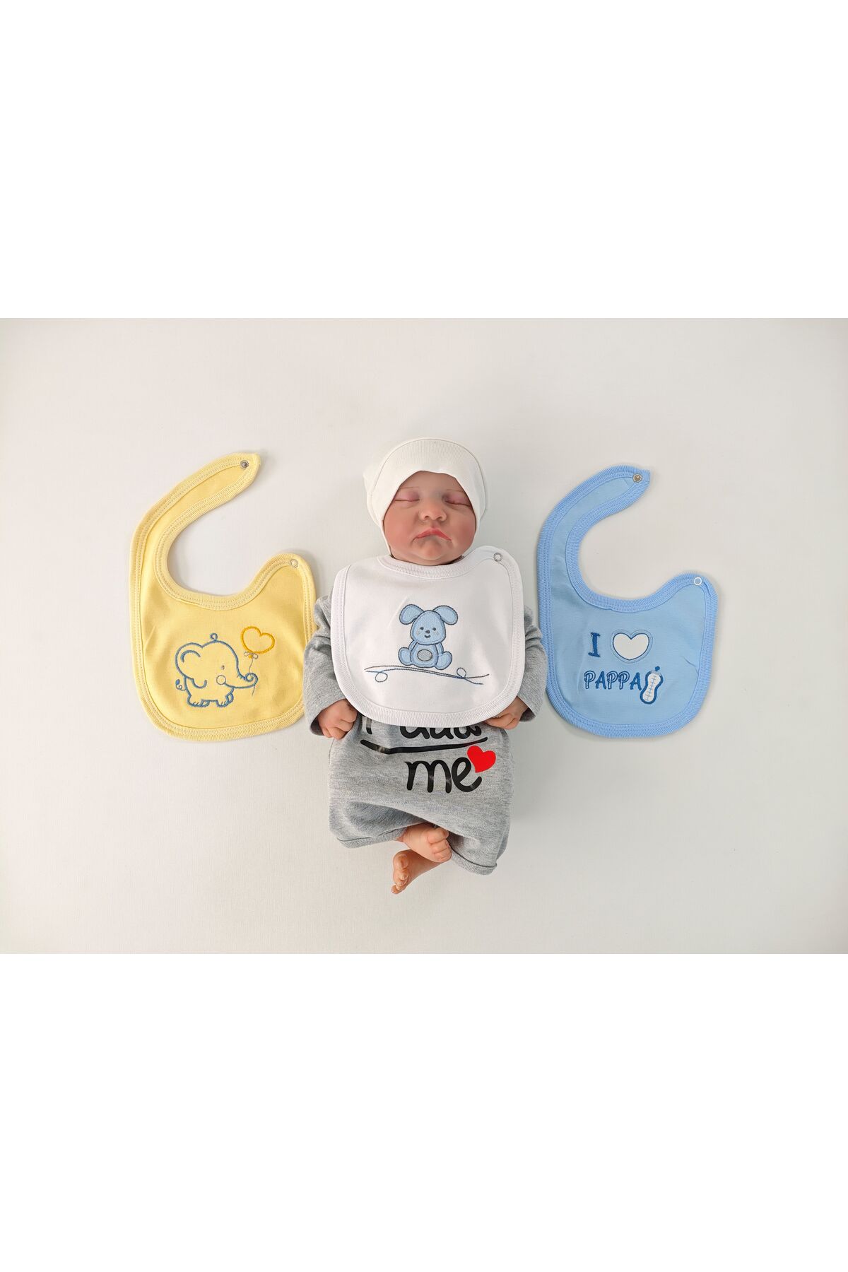 Tomuycuk %100 Pamuklu 3'lü Erkek Bebek Önlüğü Yakalık Mama Önlüğü Çift Katlı Çıtçıtlı Fular Salya Önlüğü fotoğrafı 2 (önizleme)