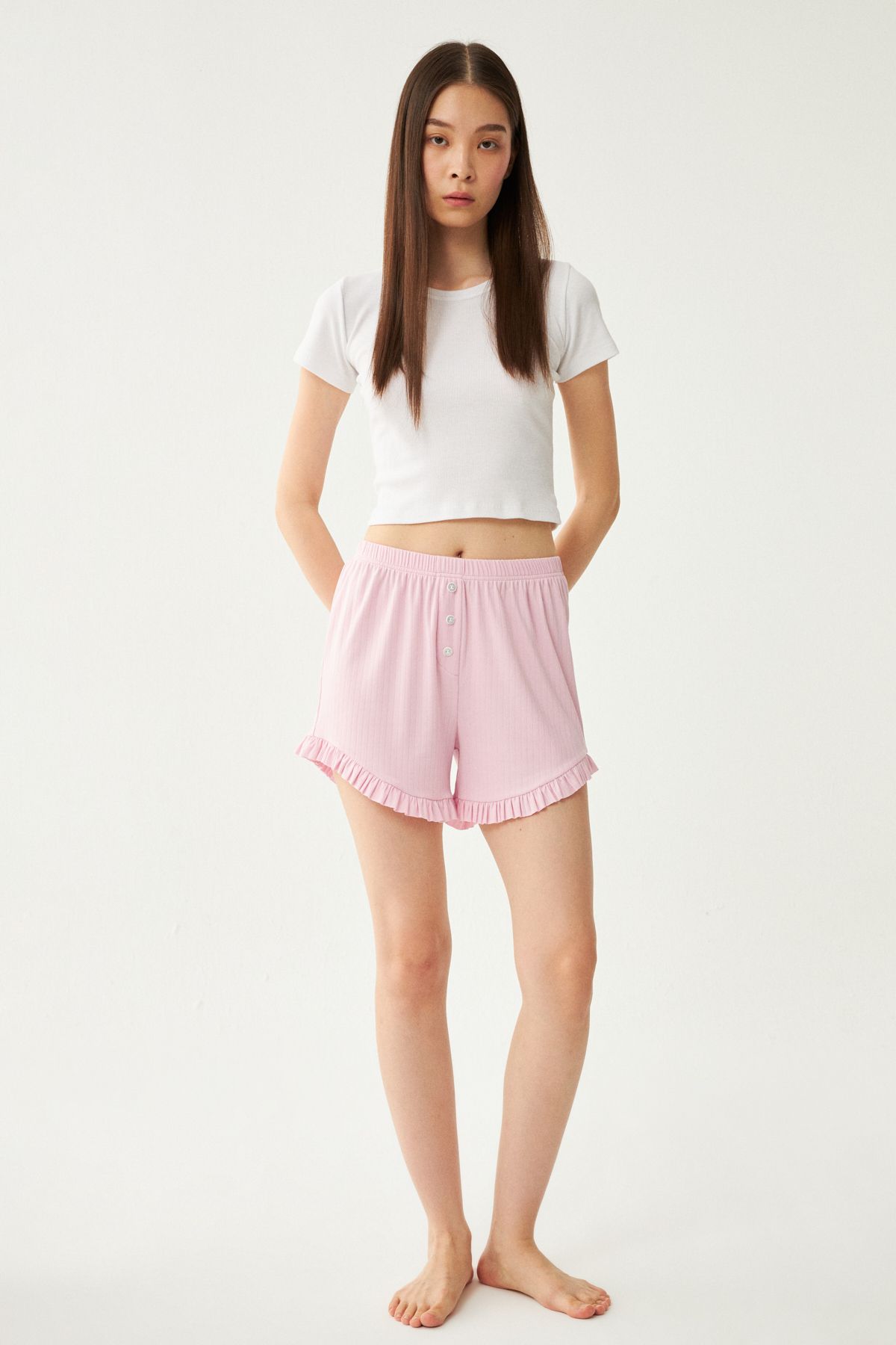 nulu-Women's Pink Frilly Dublin Single Pajama Shorts 6