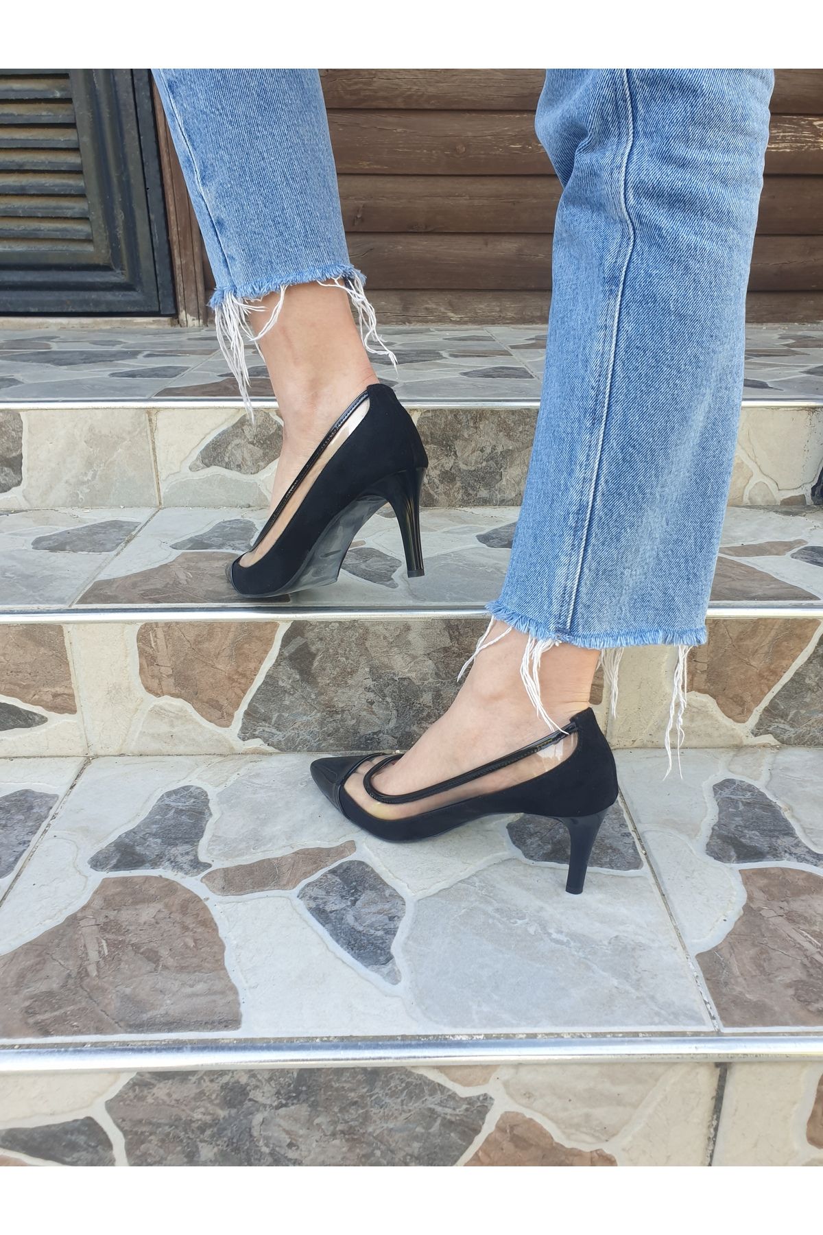 Elvis-Women's Stiletto Heeled Shoes Fahrsheer Transparent Black 2